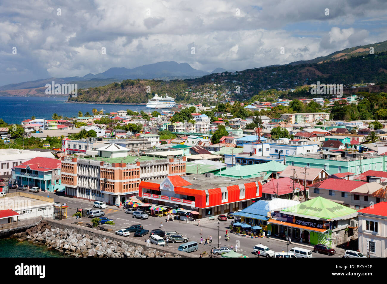 The Caribbean village and port of Roseau, Dominica, West Indies Stock