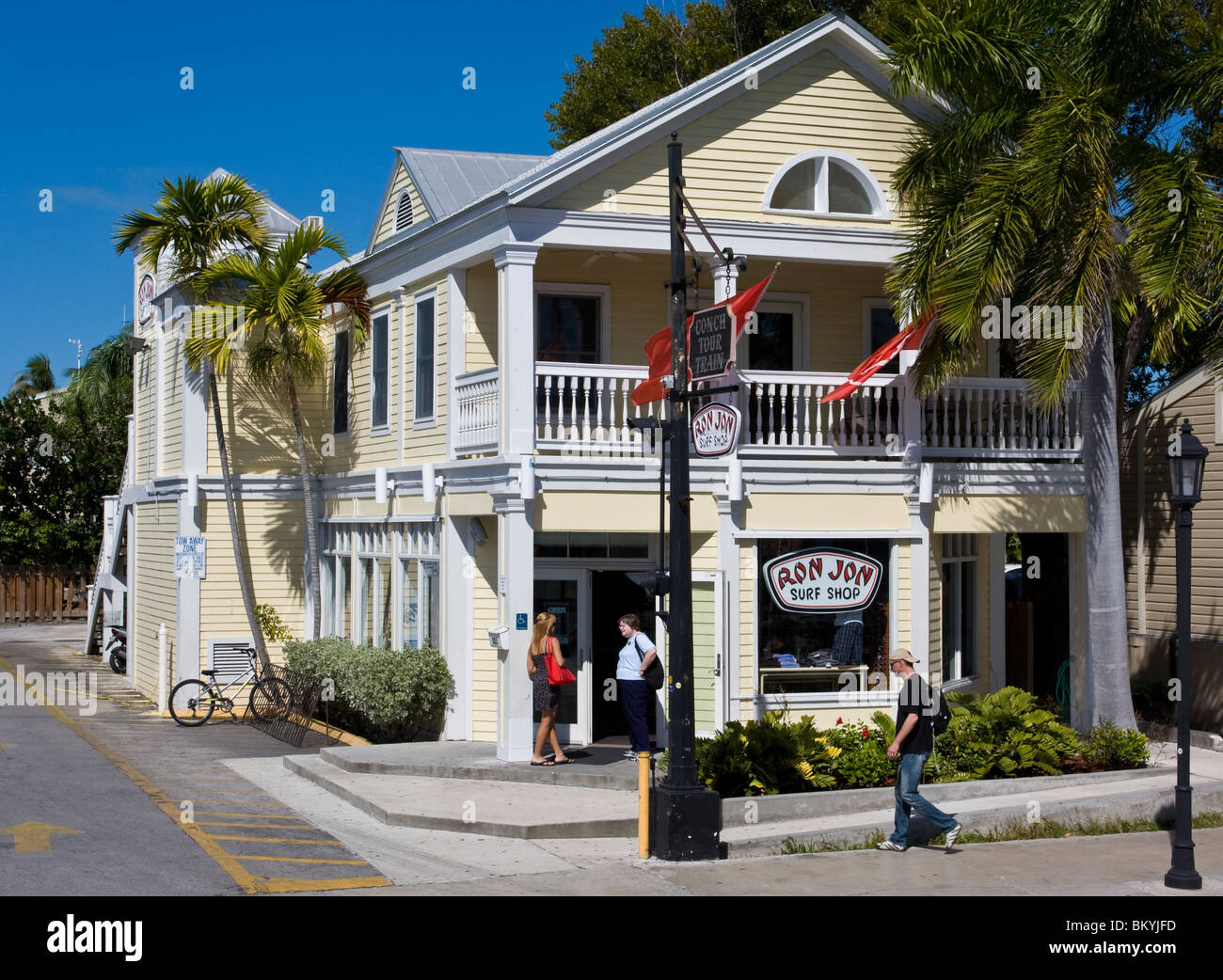 The typical wood frame and clad architecture of the Ron Jon Surf Shop at Key West, Florida, USA. Stock Photo