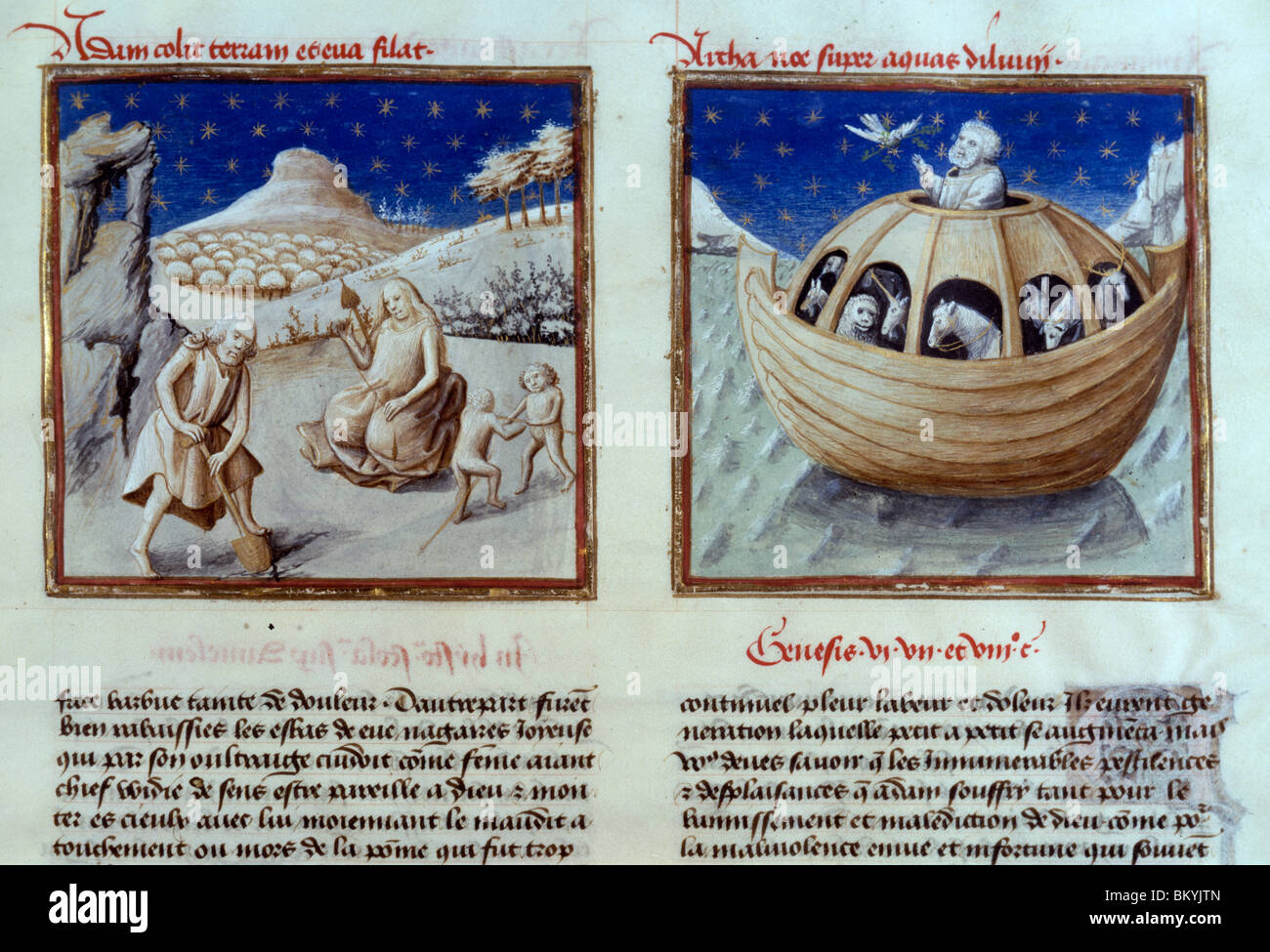 Noah's Ark and Noah's Family on Land,  manuscript,  USA,  Chicago,  Newberry Library Stock Photo