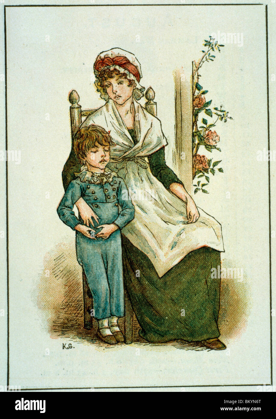 September by Kate Greenaway,  illustration from Kate Greenaway's Almanac for 1895,  (1846-1901),  Chicago,  Newberry Library Stock Photo