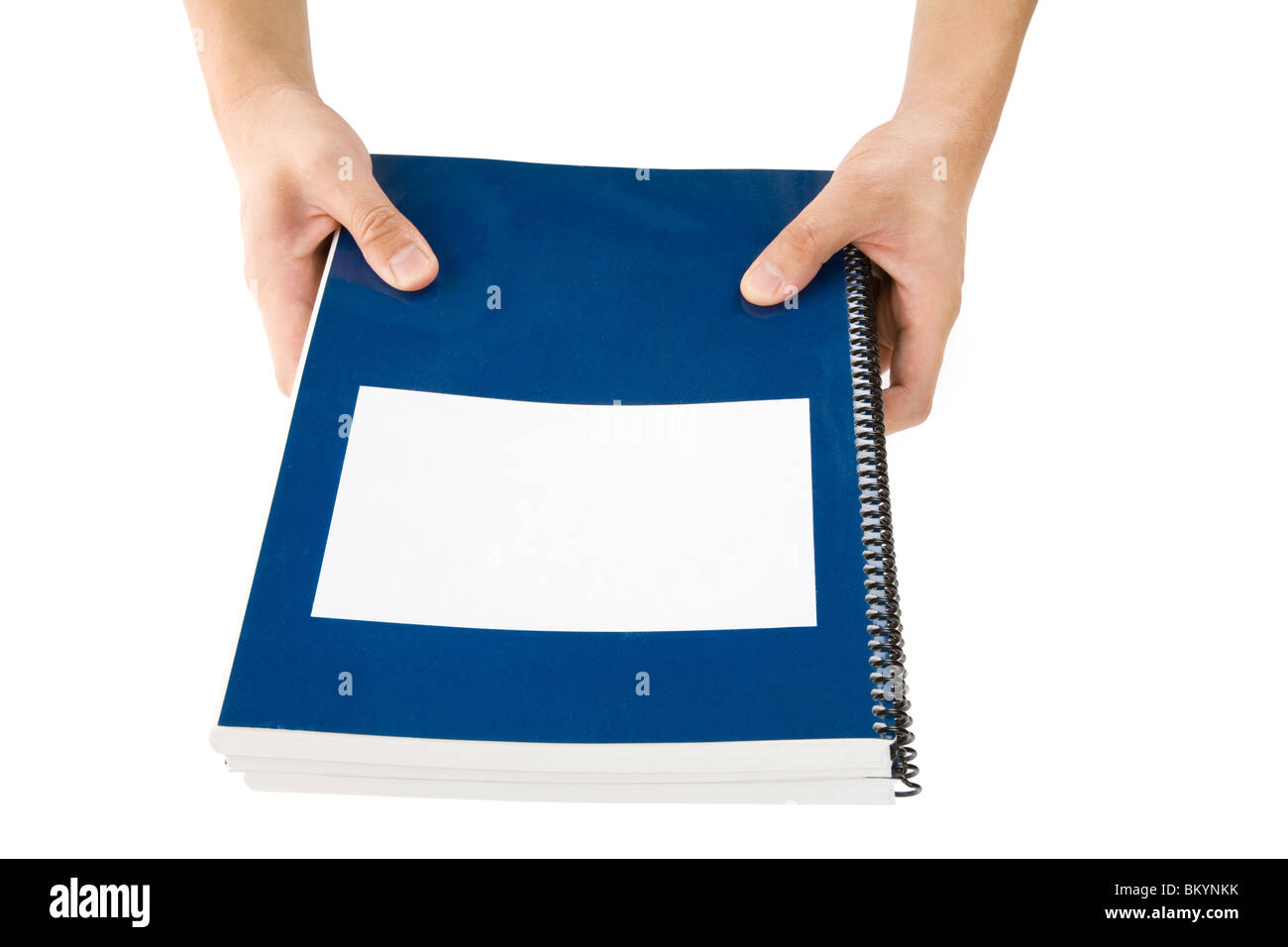 Blue school textbook, notebook or manual with white background Stock ...