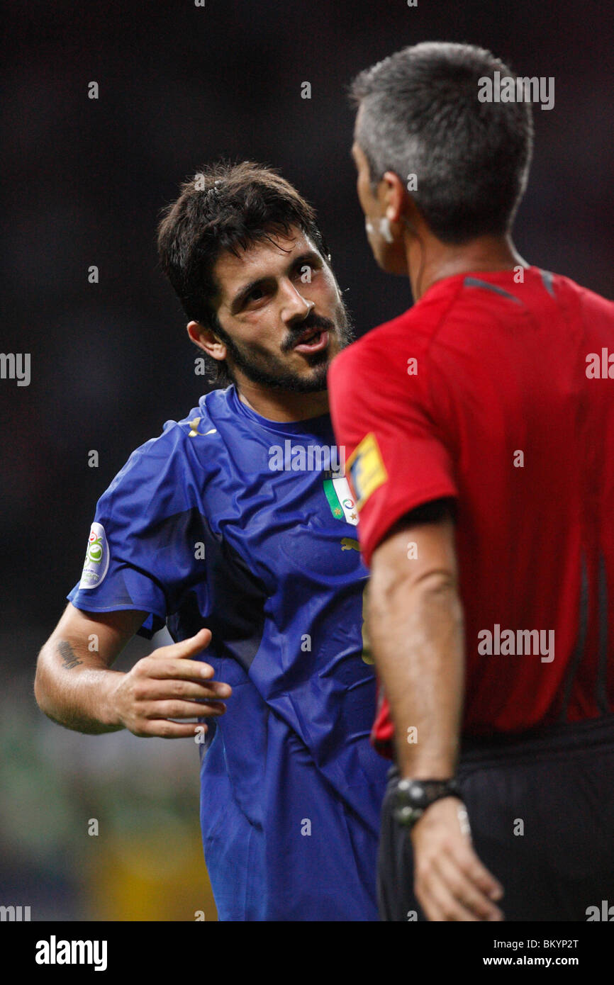 Gennaro Gattuso of Italy argues with referee Horacio Elizondo during the 2006 FIFA World Cup final against France July 9, 2006. Stock Photo