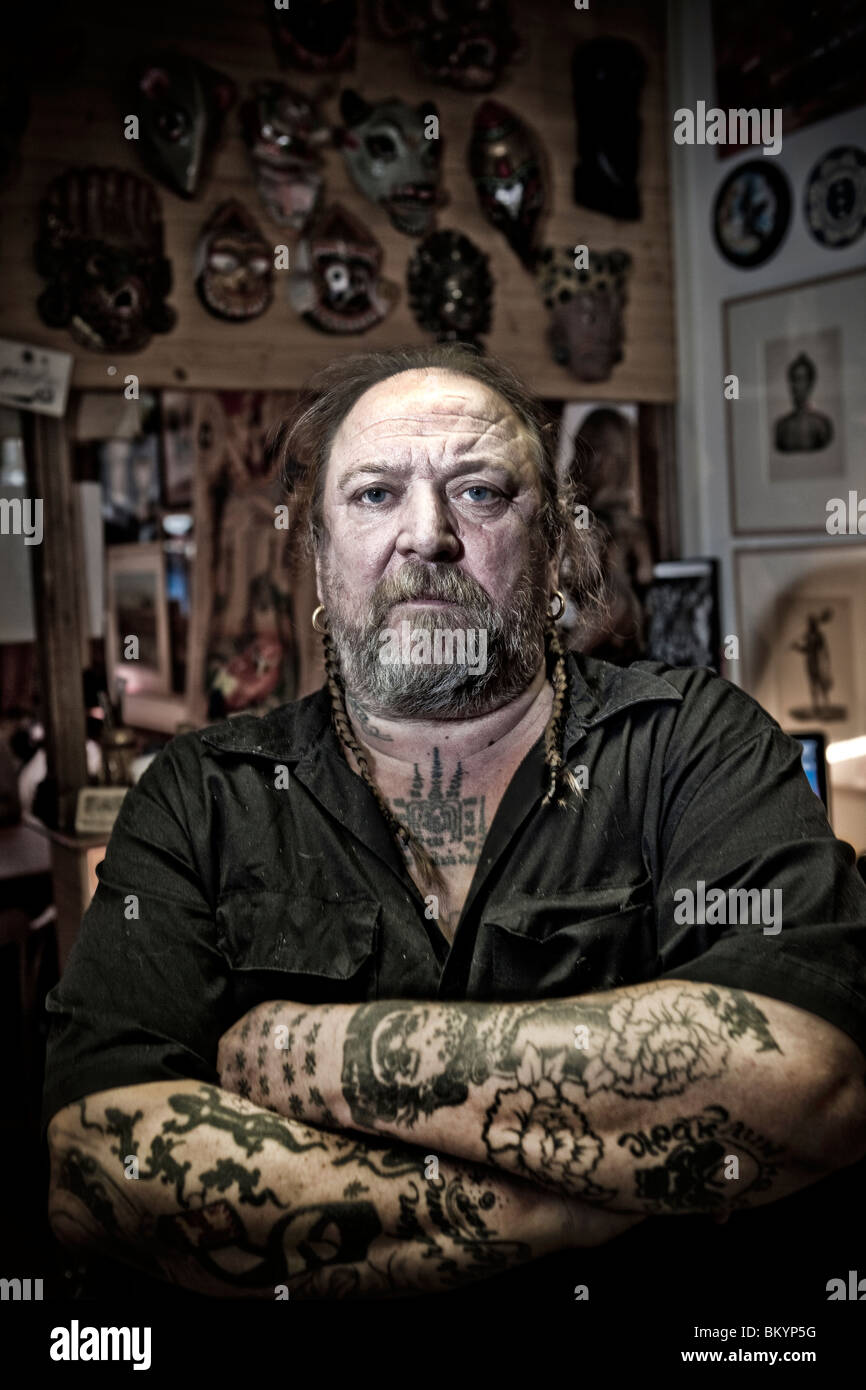 AMSTERDAM NETHERLANDS  MAY 26 2017 Maori tattoo artist with Ta moko  tattoo on his face is tattooing a man during Amsterdam International Tattoo  Stock Photo  Alamy