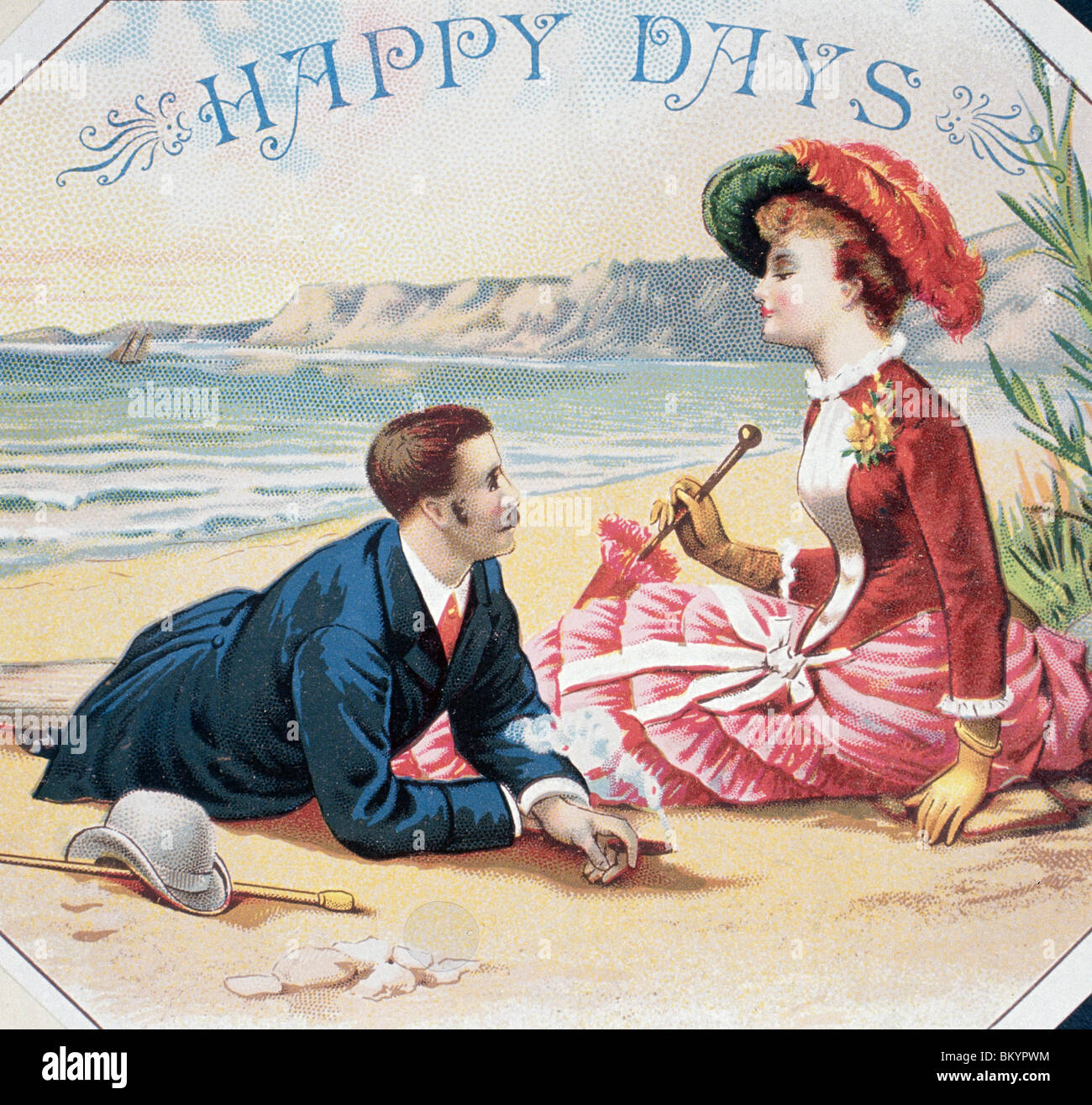 Happy Days,  Cigar box labels,  19th Century Stock Photo