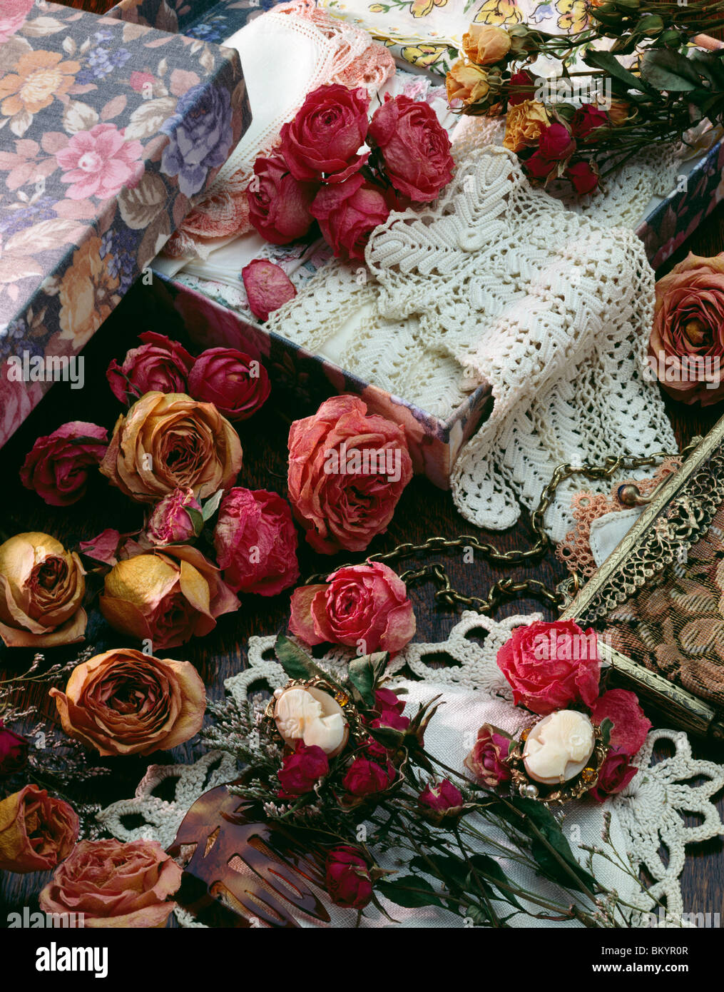 Flower still life with dried roses Stock Photo - Alamy