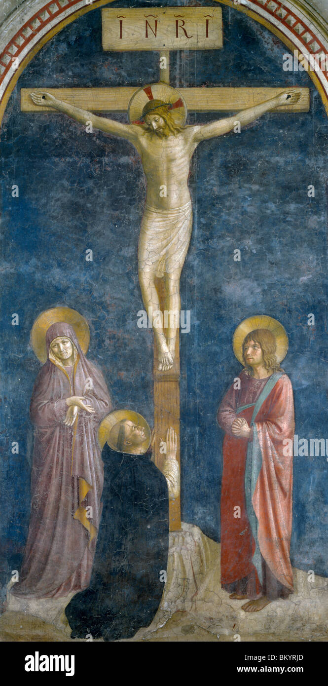 The Crucifixion with Saint Dominic by Fra Angelico  fresco  15th Century  (Circa 1400-1455)  France  Paris  Musee du Louvre Stock Photo