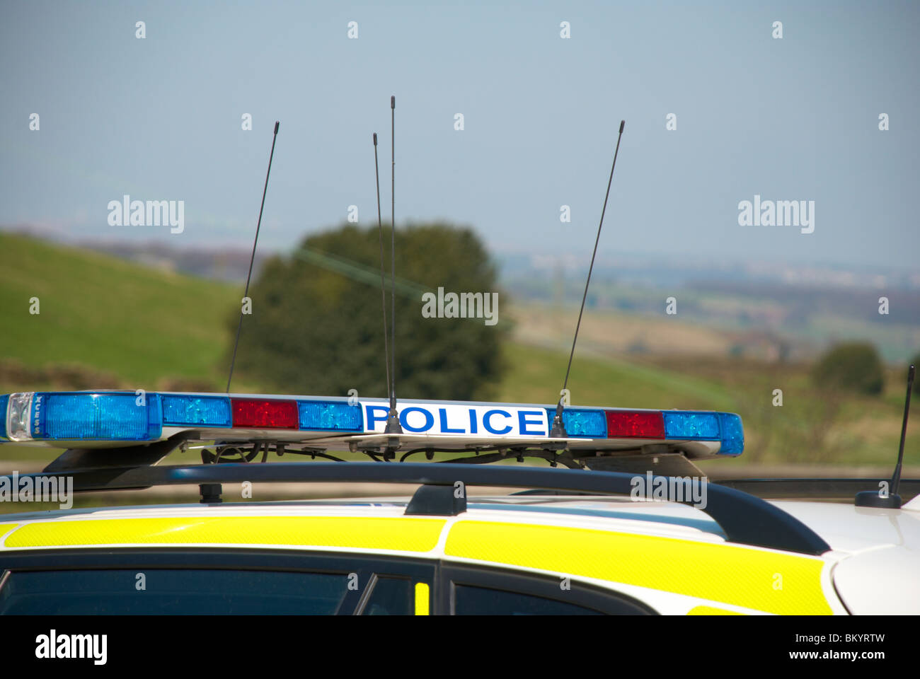Antennas on the roof of a police car. Stock Photo