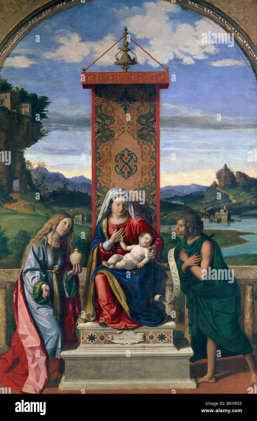 Virgin and Child with Saint John the Baptist and Mary Magdalene by Giovanni Battista Cima da Conegliano  (Circa 1459-1517) Stock Photo