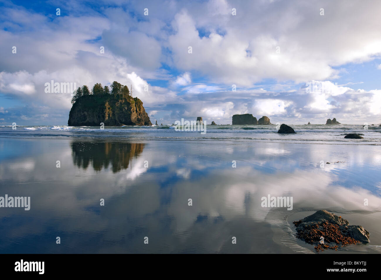 Crying Lady Rock reflects onto Washington’s Second Beach with the