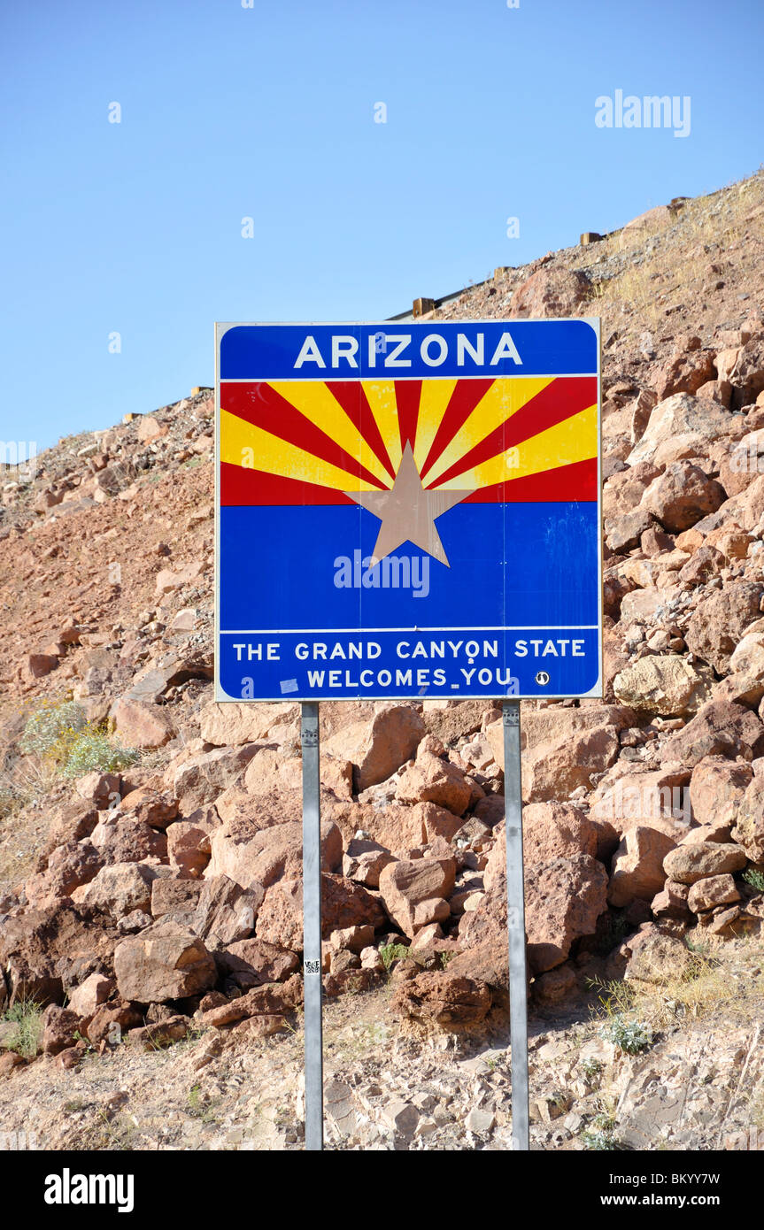 Arizona state welcome sign, USA Stock Photo