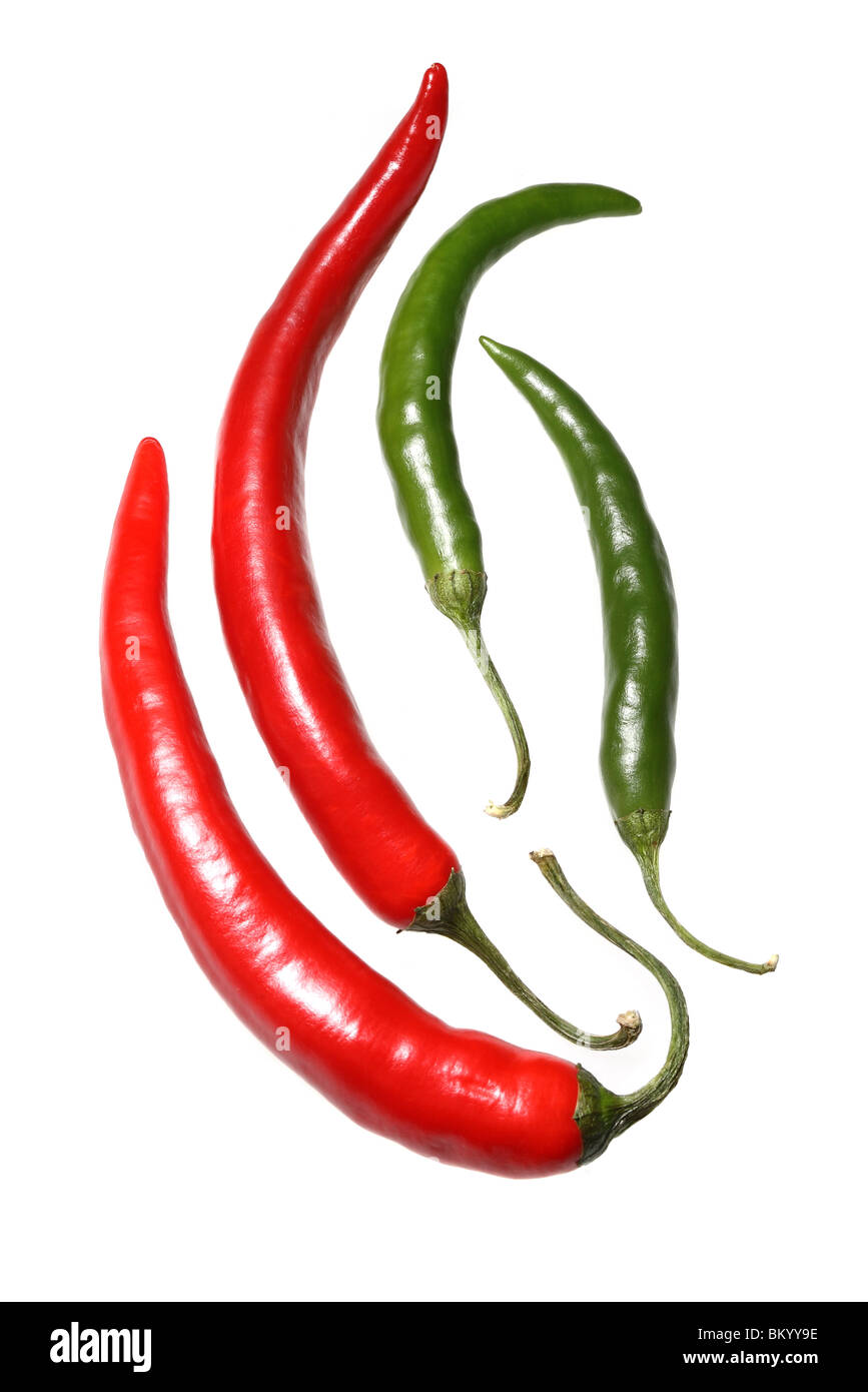 Colourful red and green hot peppers Stock Photo