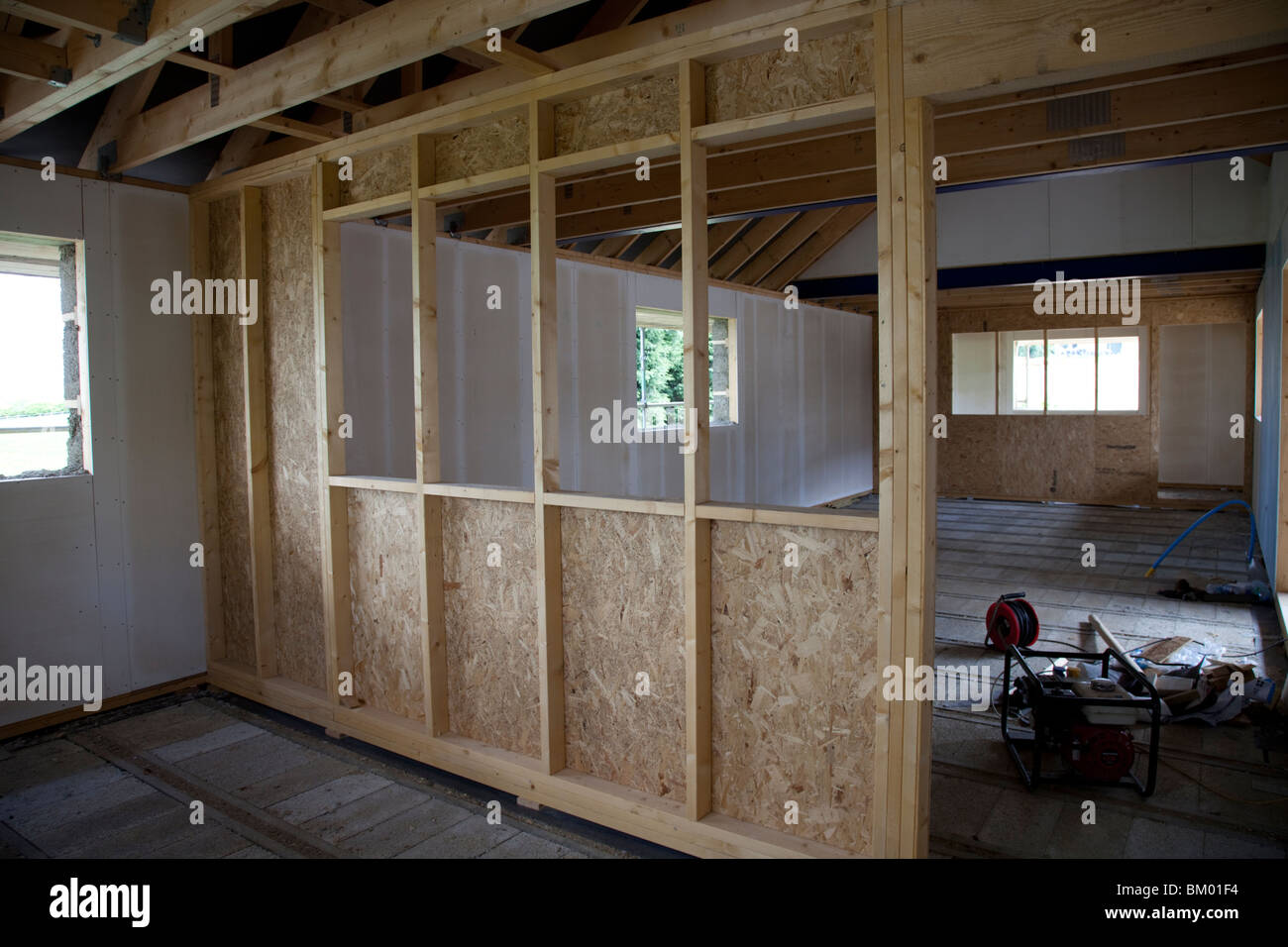 Dividing stud wall in timber frame building Kettering UK Stock Photo