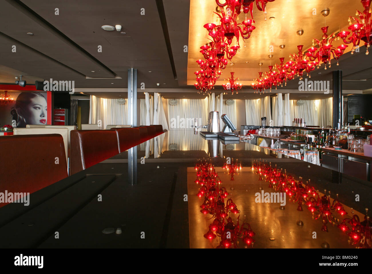 Bar Red, Bar Rouge, Luxury bar in 18, Design Bar Stock Photo