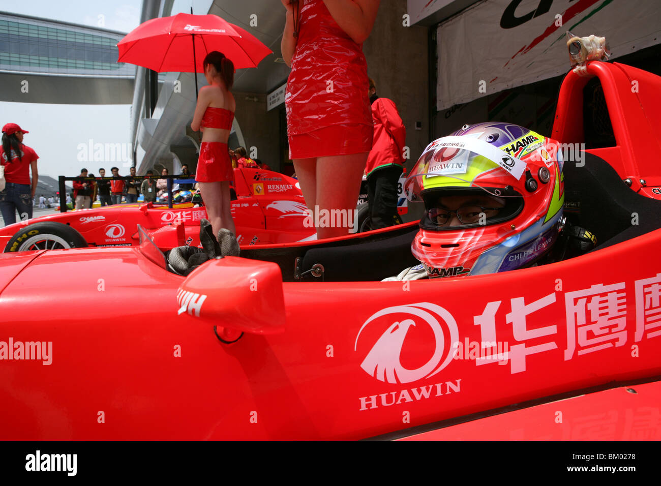 circuit race course, show gilrs, racing driver, circuit, racing car, formula, red Stock Photo