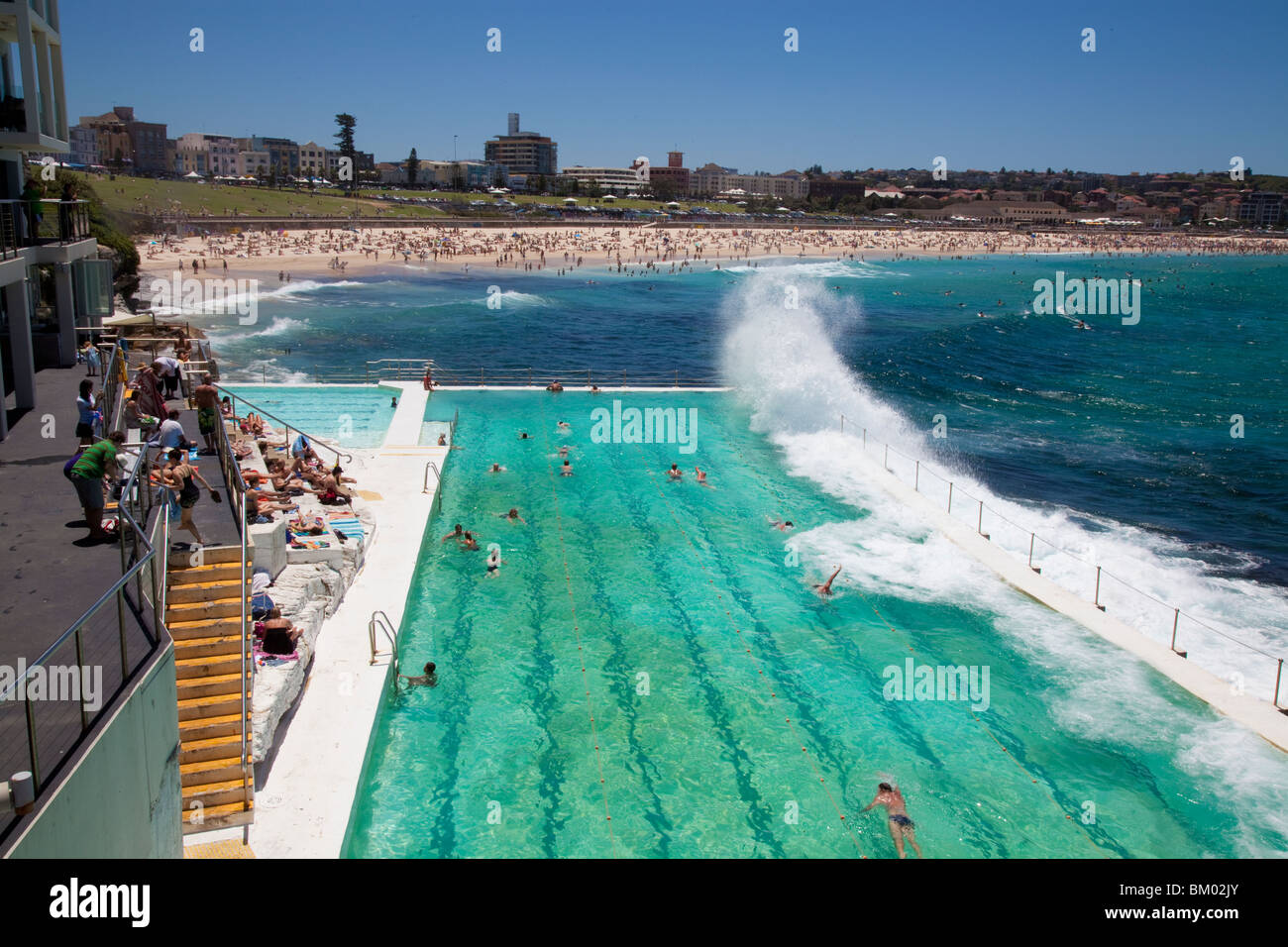 Bondi Icebergs - a popular rock swimming pool that looks over Bondi beach, Sydney. Stock Photo