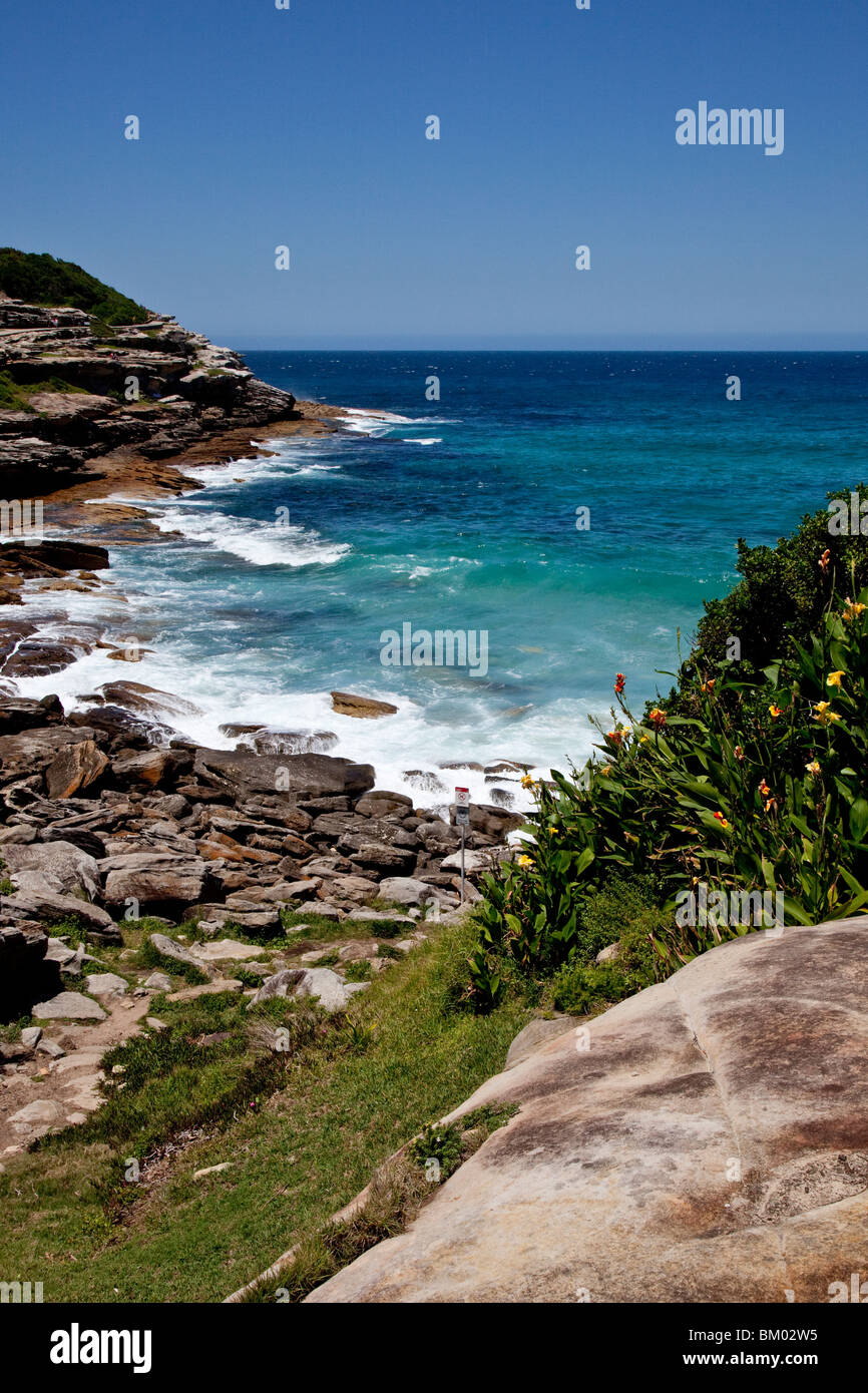 A view of the Sydney coastline on the popular coastal walk between Bondi Beach and Coogee. Stock Photo