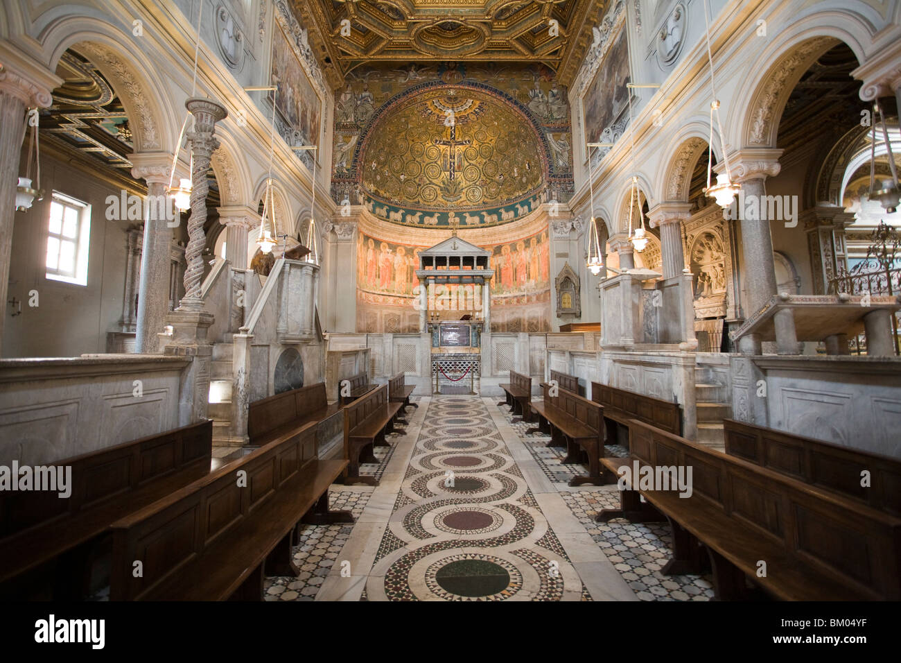 Interior of San Clemente basilica, Rome Stock Photo