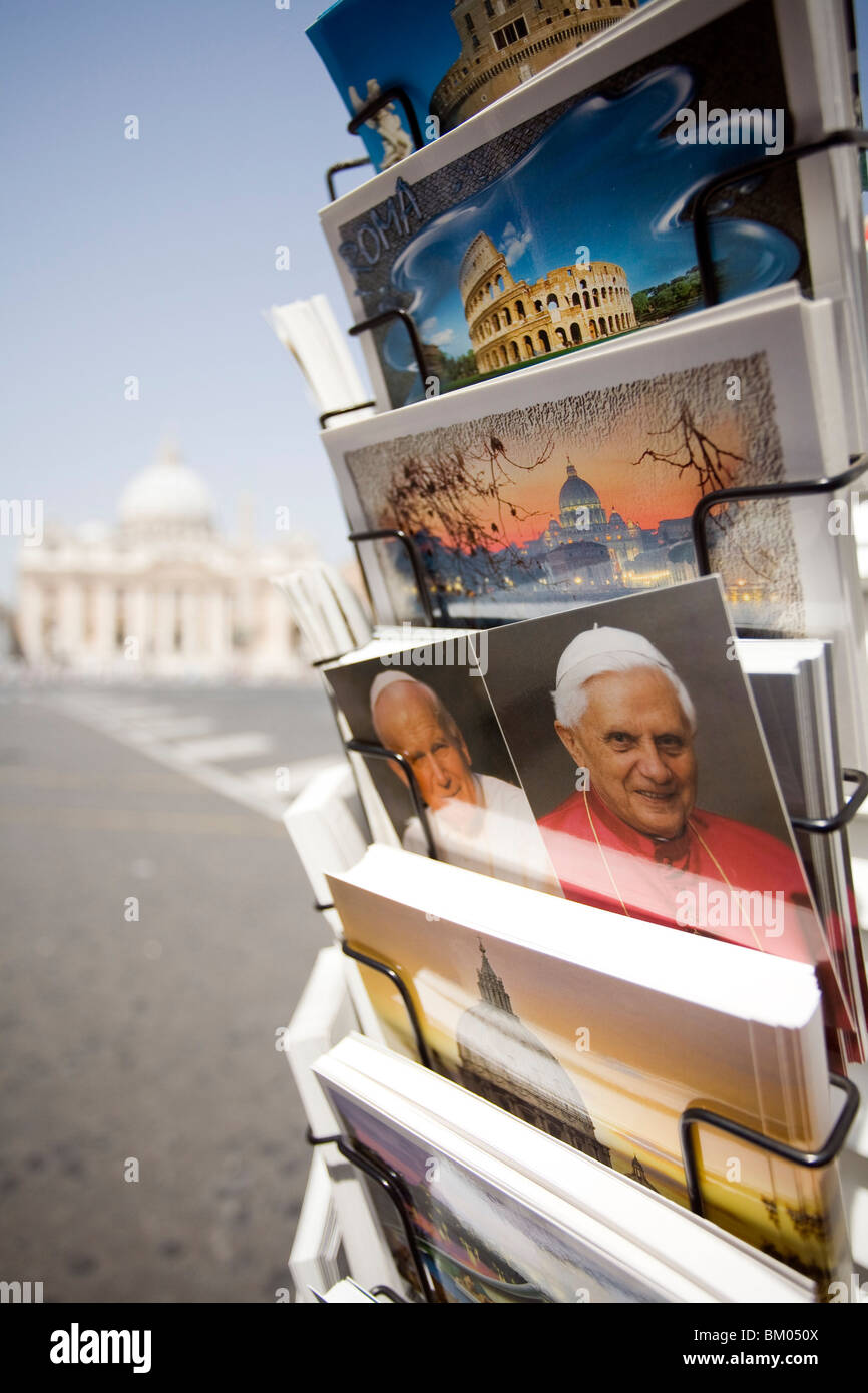 Vatican postcards with the image of the popes Benedict XVI and John Paul II, Vatican Stock Photo