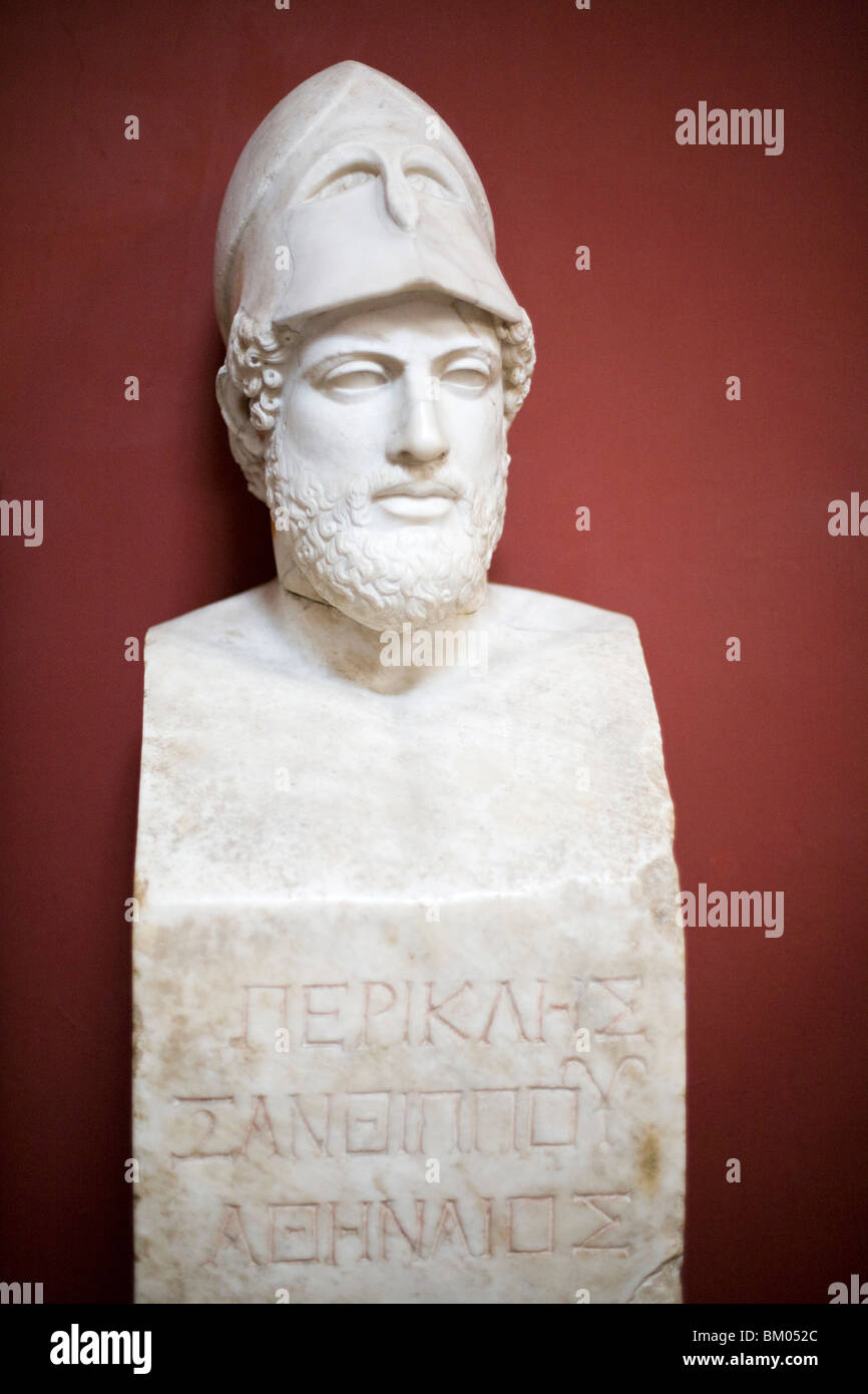 Herm of Pericles bearing inscription 'Pericles son of Xanthippus Athenian' Roman copy of original by Kresilas Vatican Museums Stock Photo