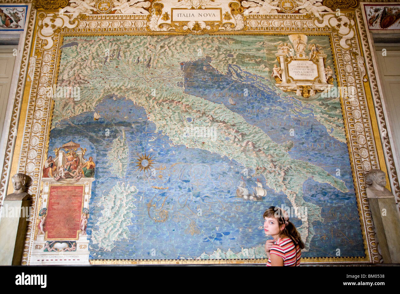 Girl in front of a map of Italy - Girl In Front Of A Map Of Italy Gallery Of The Maps Vatican Museums BM0538 