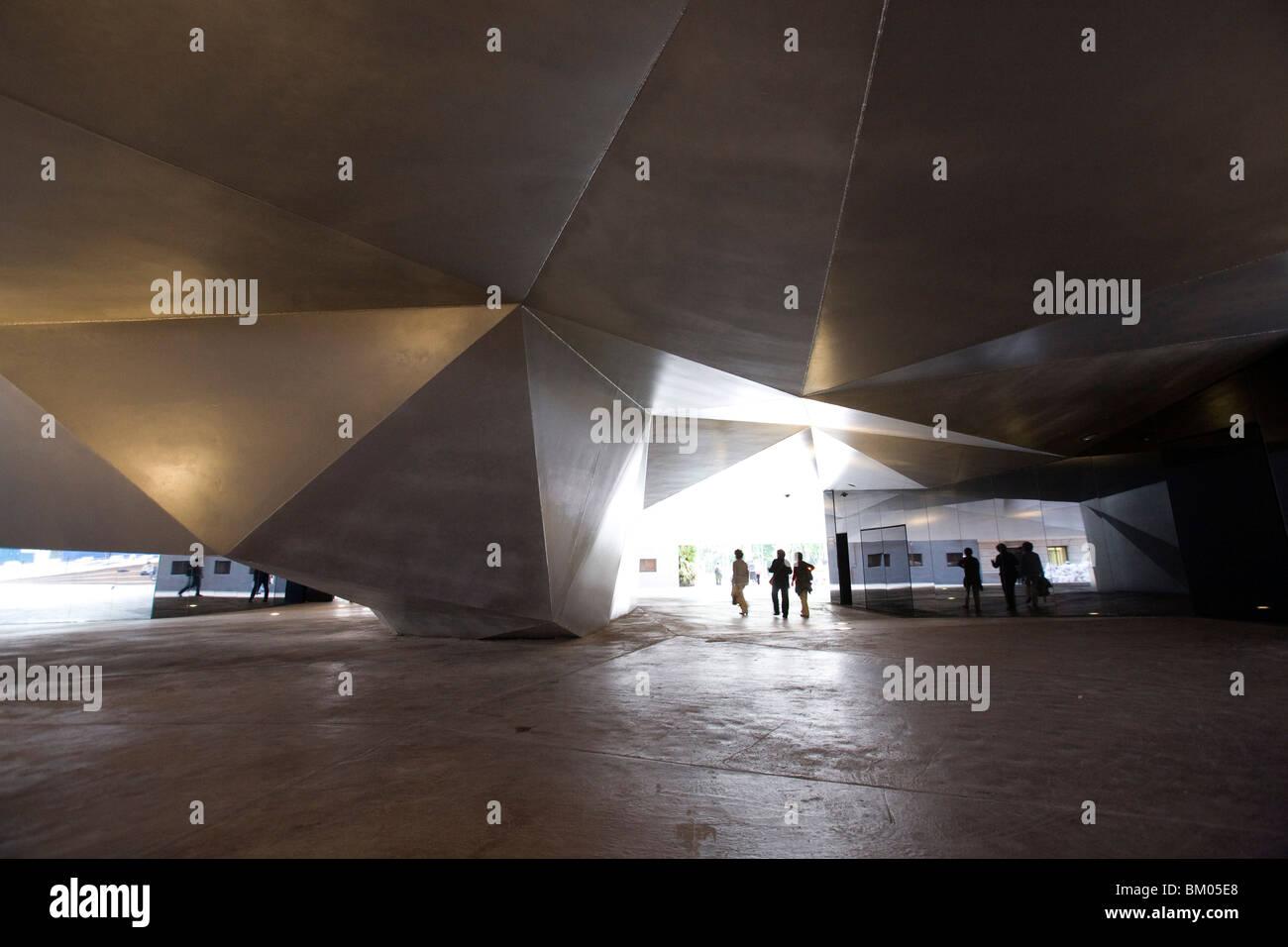 Steel Ceiling of CaixaForum Plaza, Madrid, Spain Stock Photo