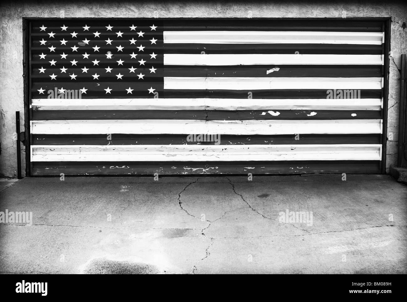 American flag on garage door Stock Photo