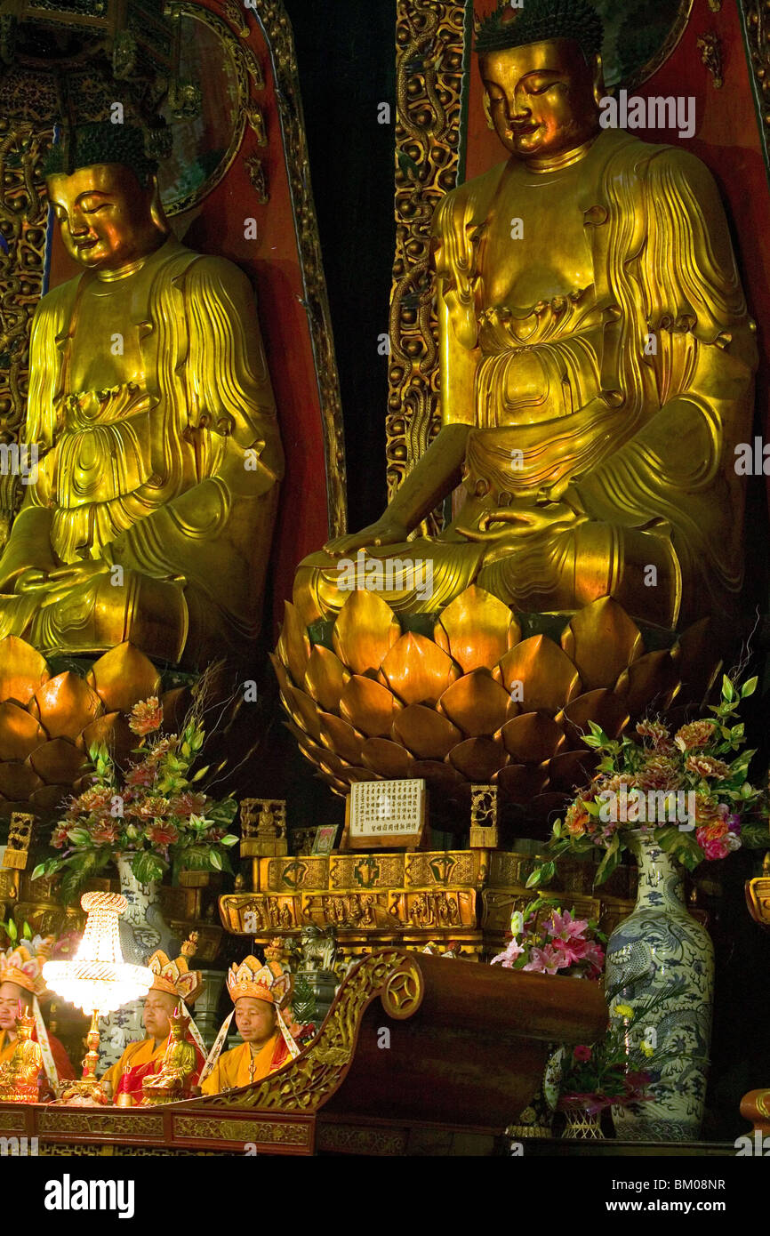 prayer service in Qiyuan Monastery with high ranking monks, Jiuhua Shan ...