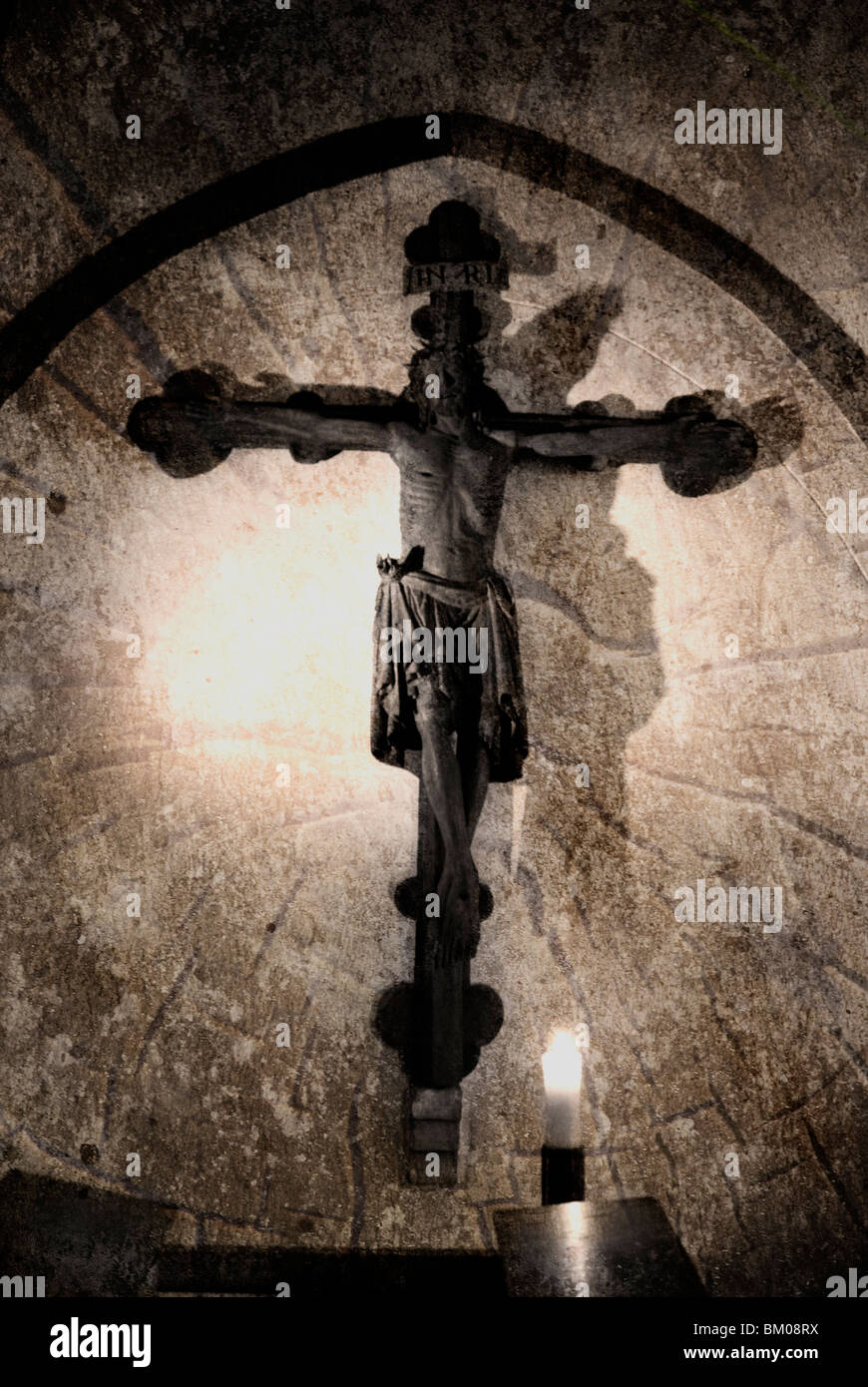 A crucifix Inside an old chruch in Germany Stock Photo