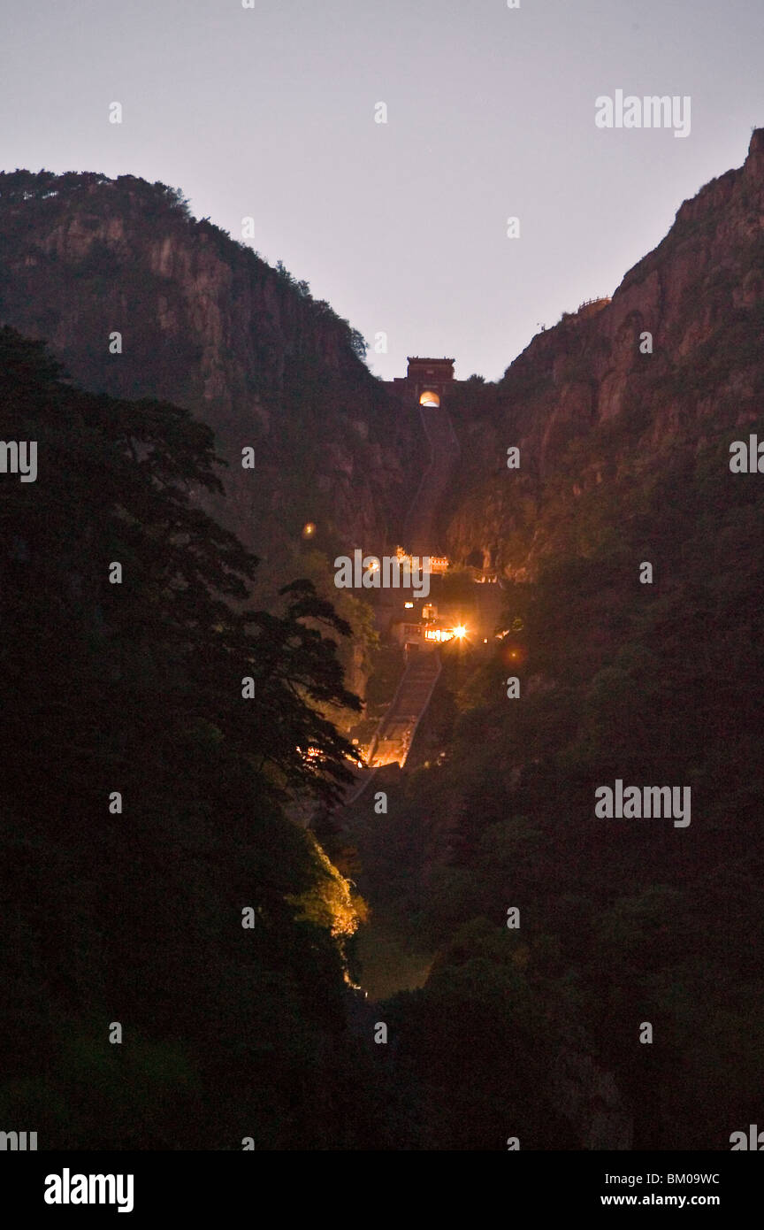 steep climb at night, Stairway to Heaven, to arrive for sunrise, Tai Shan, Shandong province, Taishan, Mount Tai, China, Asia, W Stock Photo
