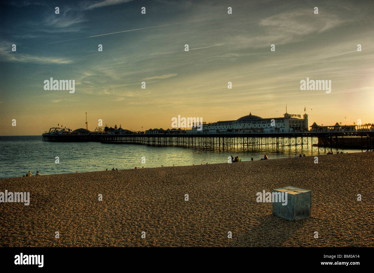 Sunset at Brighton beach with the pier Sussex England Stock Photo