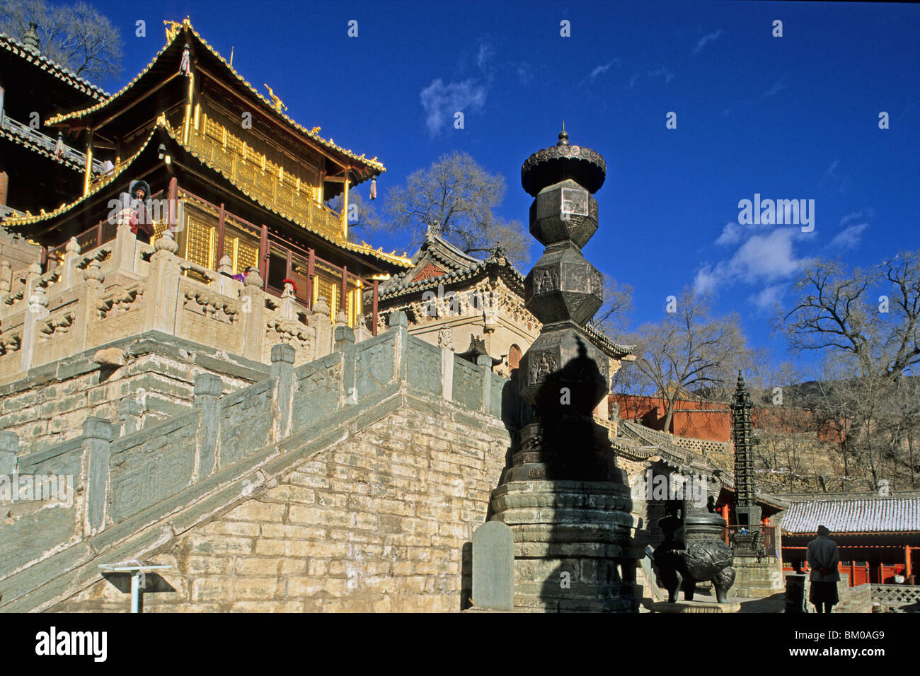 Dice shaped Bronze Pagoda and Copper Hall, Xian Tong Temple, Monastery, Wutai Shan, Five Terrace Mountain, Buddhist Centre, town Stock Photo