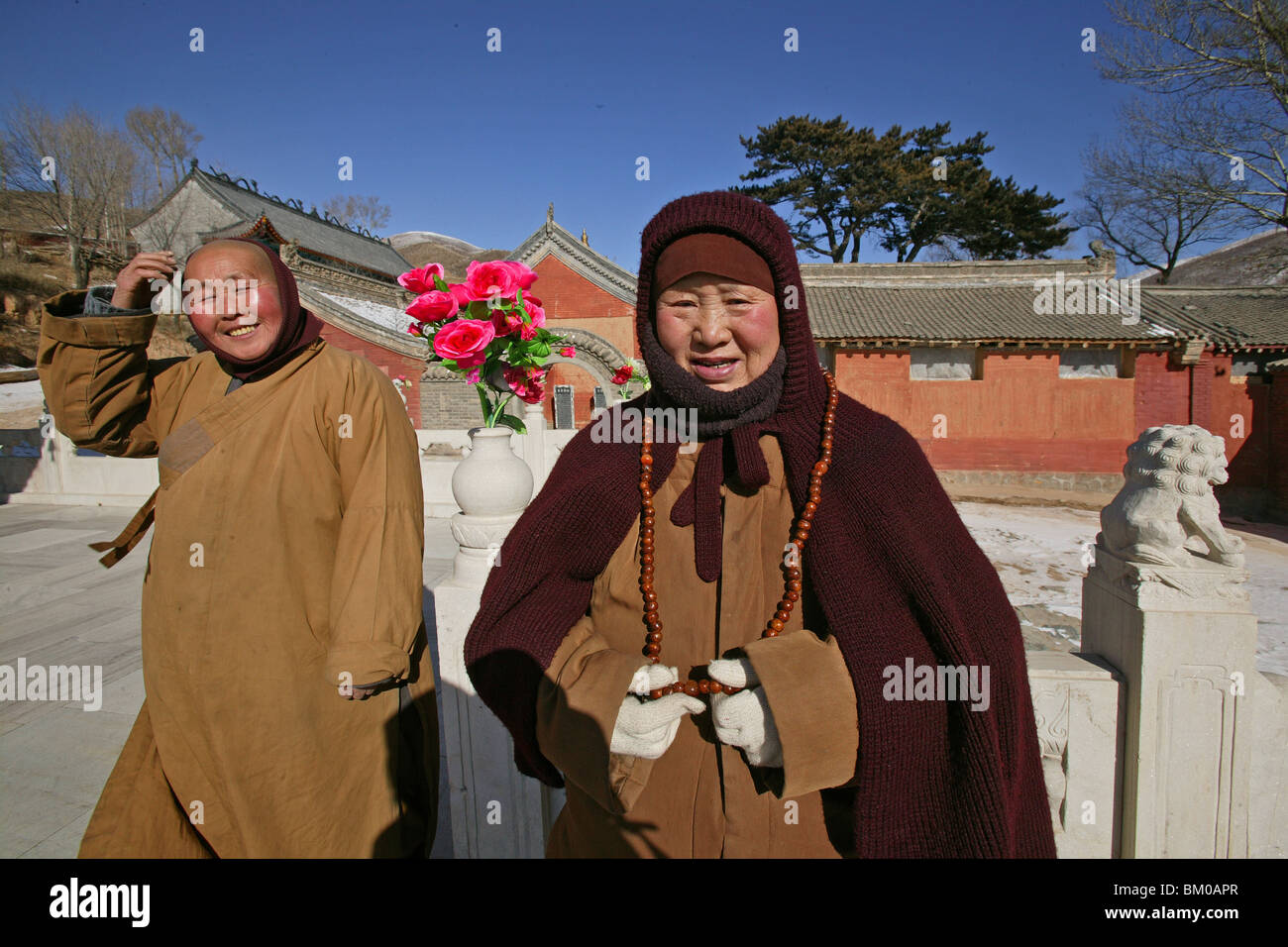 nuns, Qifu, Qifo Si, Taihuai, Wutai Shan, Five Terrace Mountain, Buddhist Centre, town of Taihuai, Shanxi province, China, Asia Stock Photo