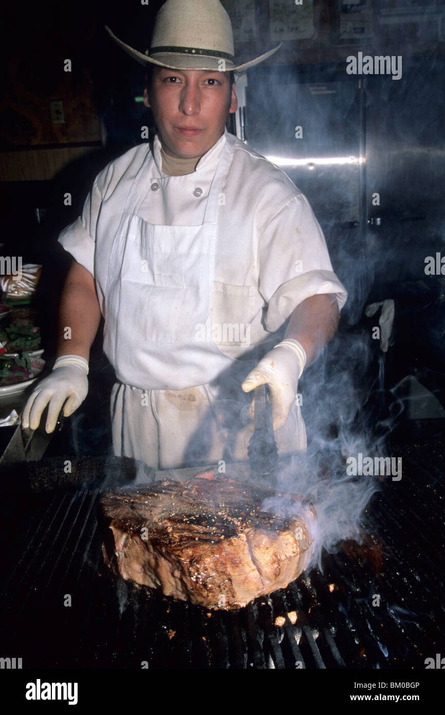 Grilling a steak, The Big Texan Steak Ranch, Amarillo, Texas, USA Stock Photo