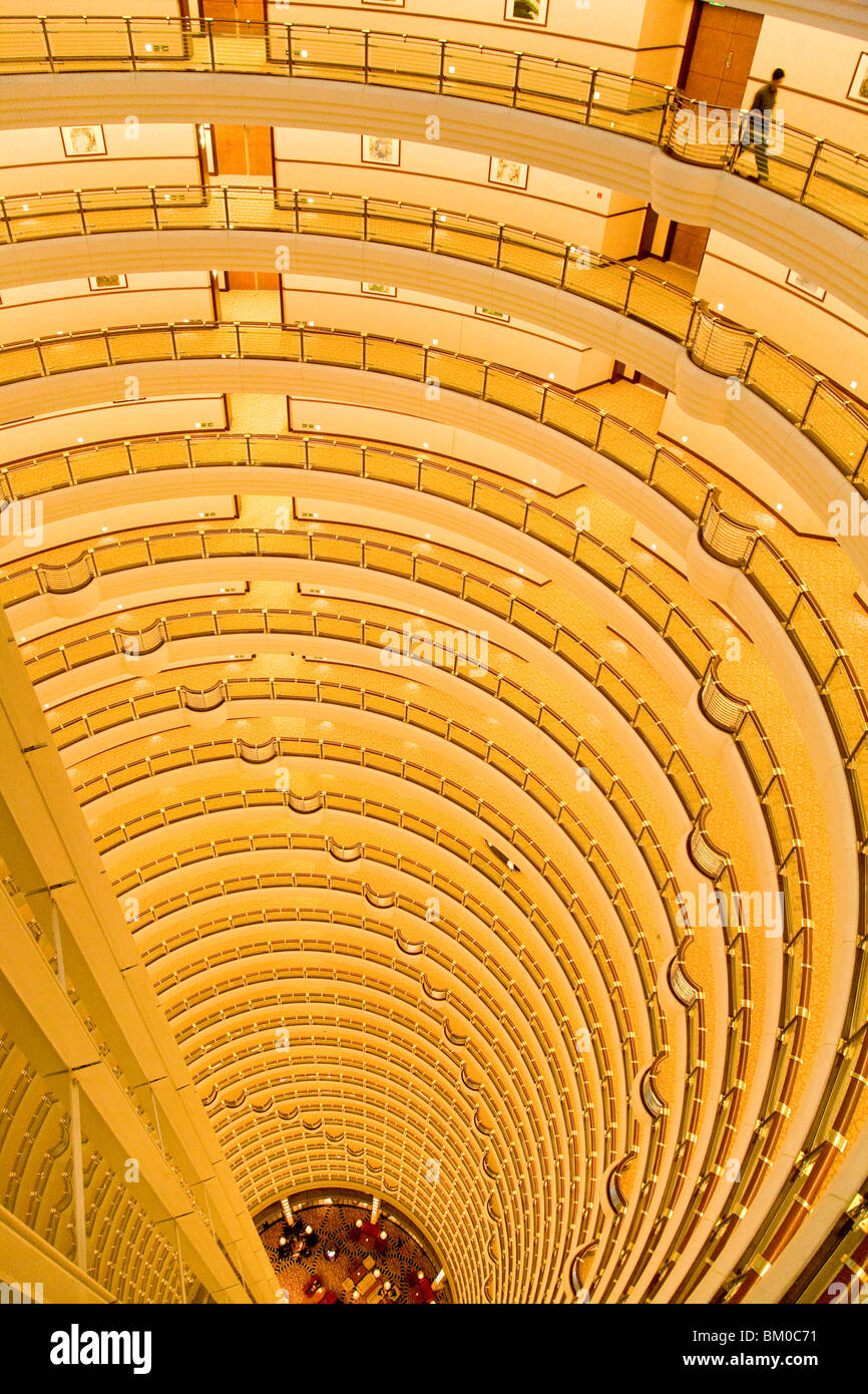 High angle view at the lobby of the Grand Hyatt hotel inside the Jinmao Tower, Shanghai, China, Asia Stock Photo