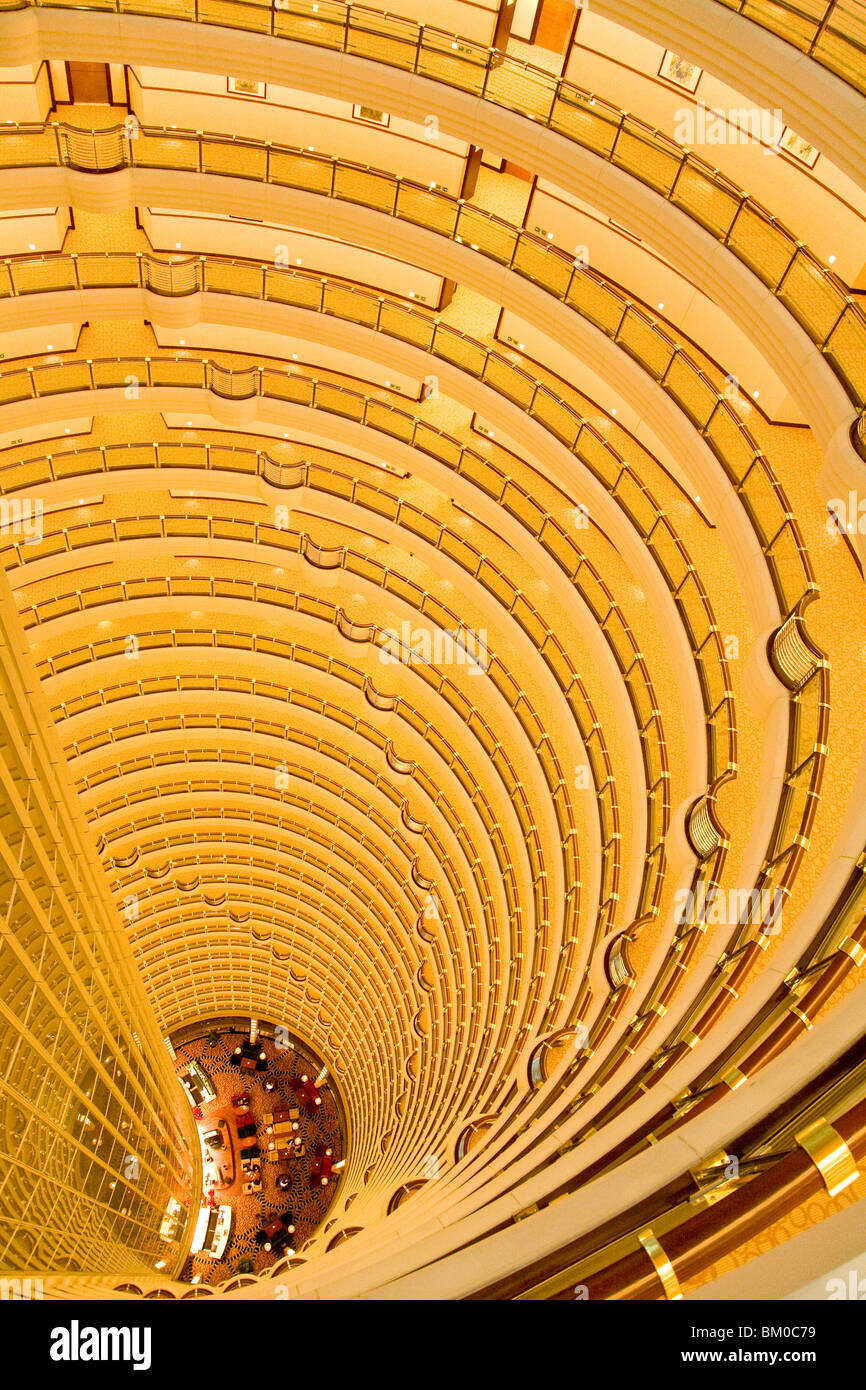 High angle view at the lobby of the Grand Hyatt hotel inside the Jinmao Tower, Shanghai, China, Asia Stock Photo