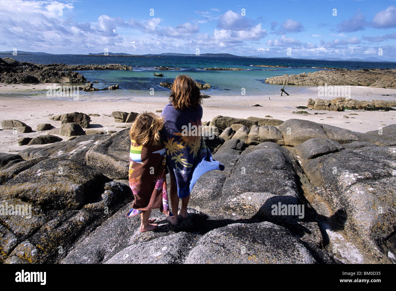 TowelWrapped Girls on Irish Beach, Aughrusbeg Beach, Connemara, near