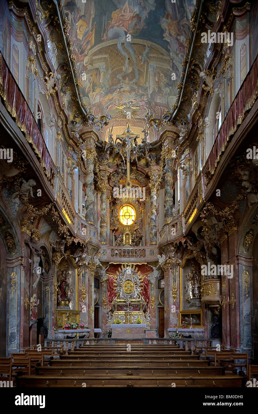 Interior view of the Asam church, Asamkirche, St. Johann Nepomuk was build in 1733–1746 by the Asam brothers Asam, Cosmas Damian Stock Photo