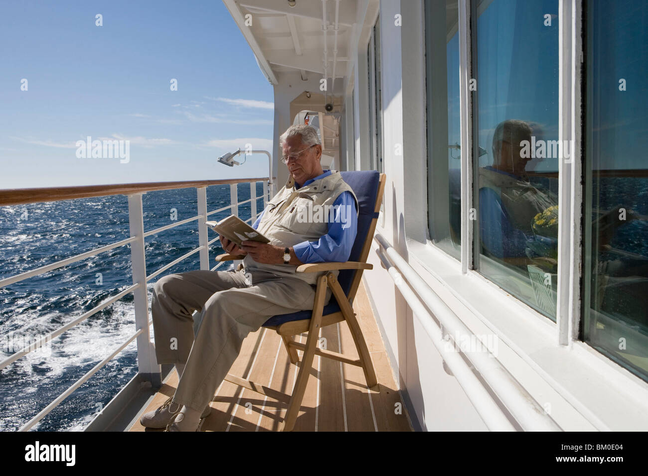 Deckside Relaxation on Deck 5, Aboard MS Bremen Cruise Ship, Hapag-Lloyd Kreuzfahrten, Germany Stock Photo