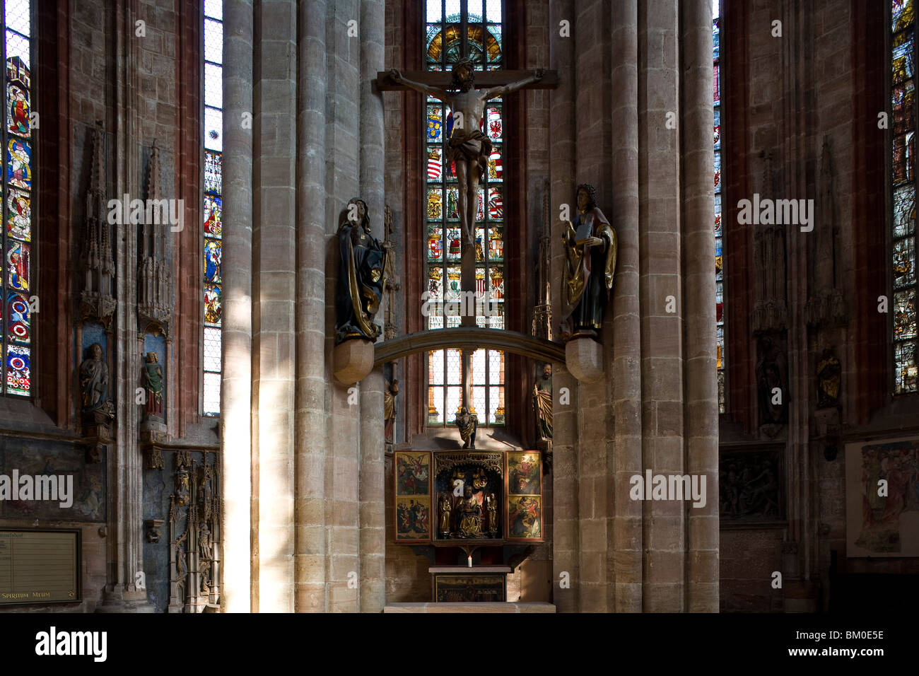 Crucifiction group and altar in St. Sebaldus church, Sebalduskirche in Nuremberg, Nuremberg, Bavaria, Germany, Europe Stock Photo
