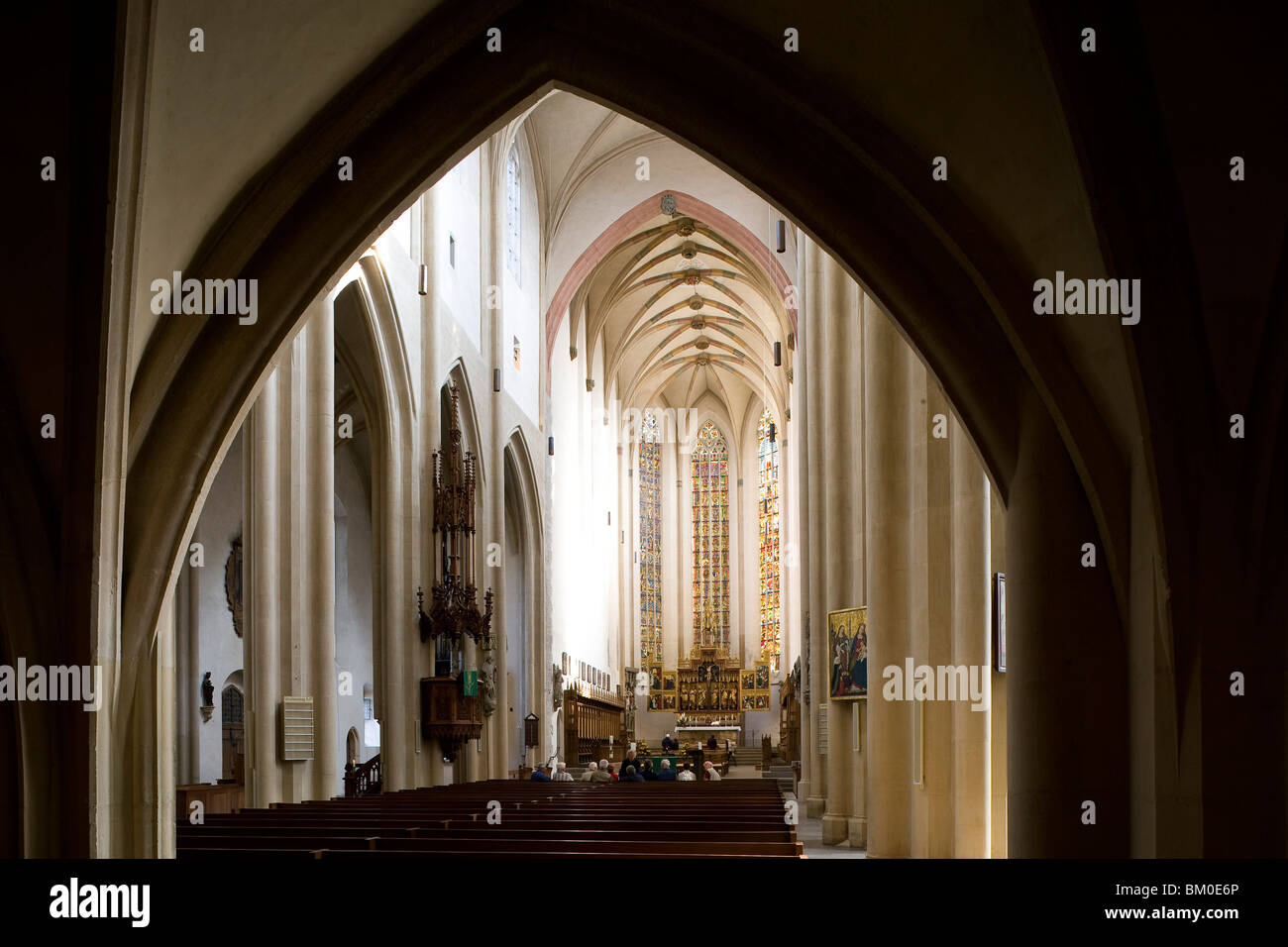 Main nave with view towards the Twelve Apostles Altar in St. Jakob's church in Rothenburg ob der Tauber, Bavaria, Germany, Europ Stock Photo