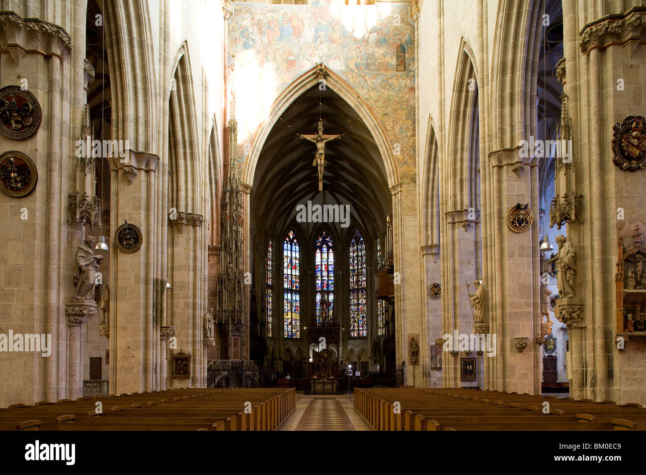 Interior view of Ulm Minster, View towards the choir stalls, Ulmer Muenster, Ulm, Baden-Wuerttemberg, Germany, Europe Stock Photo