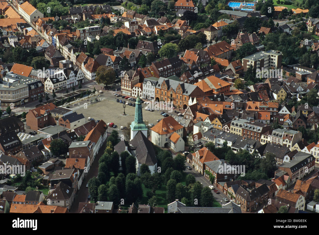 aerial photo of Glueckstadt historic market square, Elbe river, Schleswig Holstein, northern Germany Stock Photo