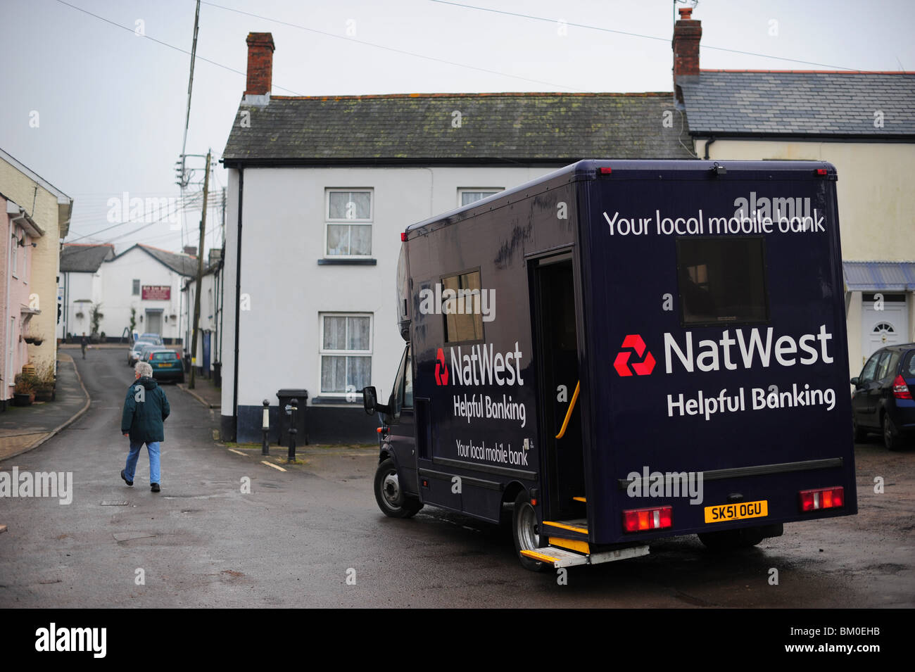 a natwest mobile bank, pictured during a weekly visit to Chulmleigh, a village in Devon, UK Stock Photo