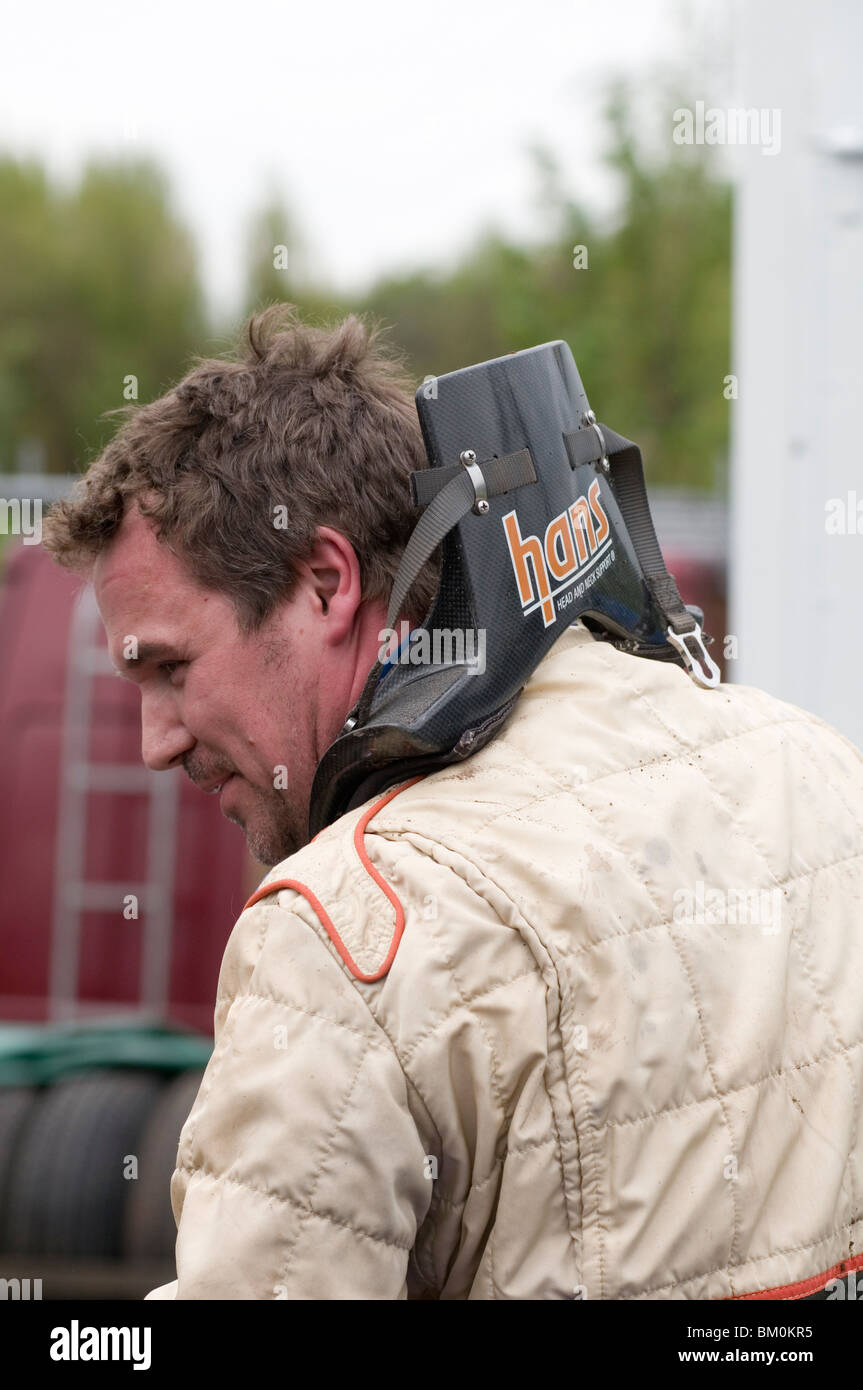 HANS device head restraint Head and Neck Support safety device used to prevent hyperextension of the neck in a car crash motor r Stock Photo Alamy