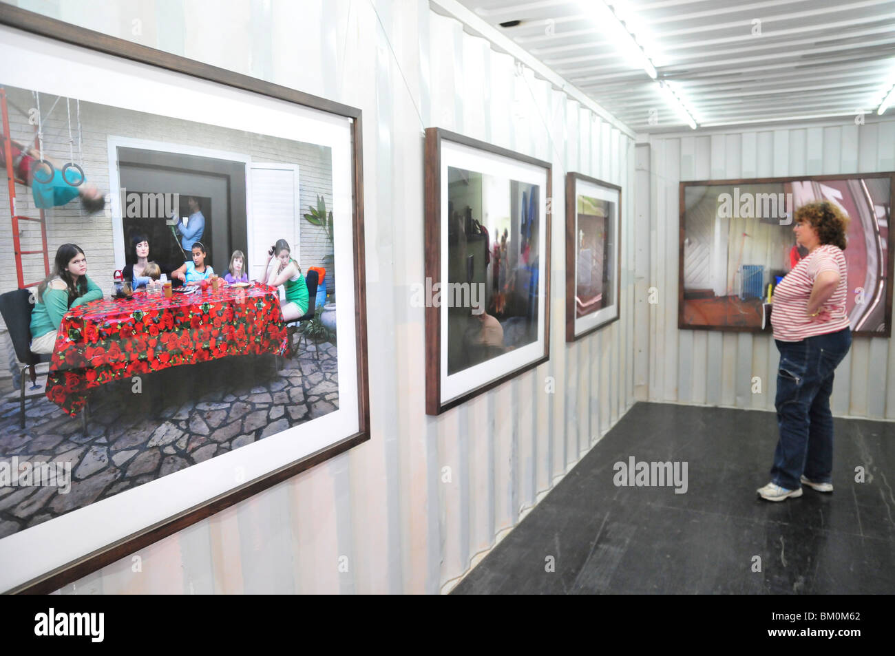 Israel, Haifa, Art exhibition housed in shipping containers at Haifa