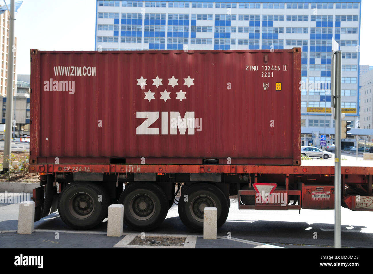 Zim Integrated Shipping Service logo on a shipping container Stock Photo