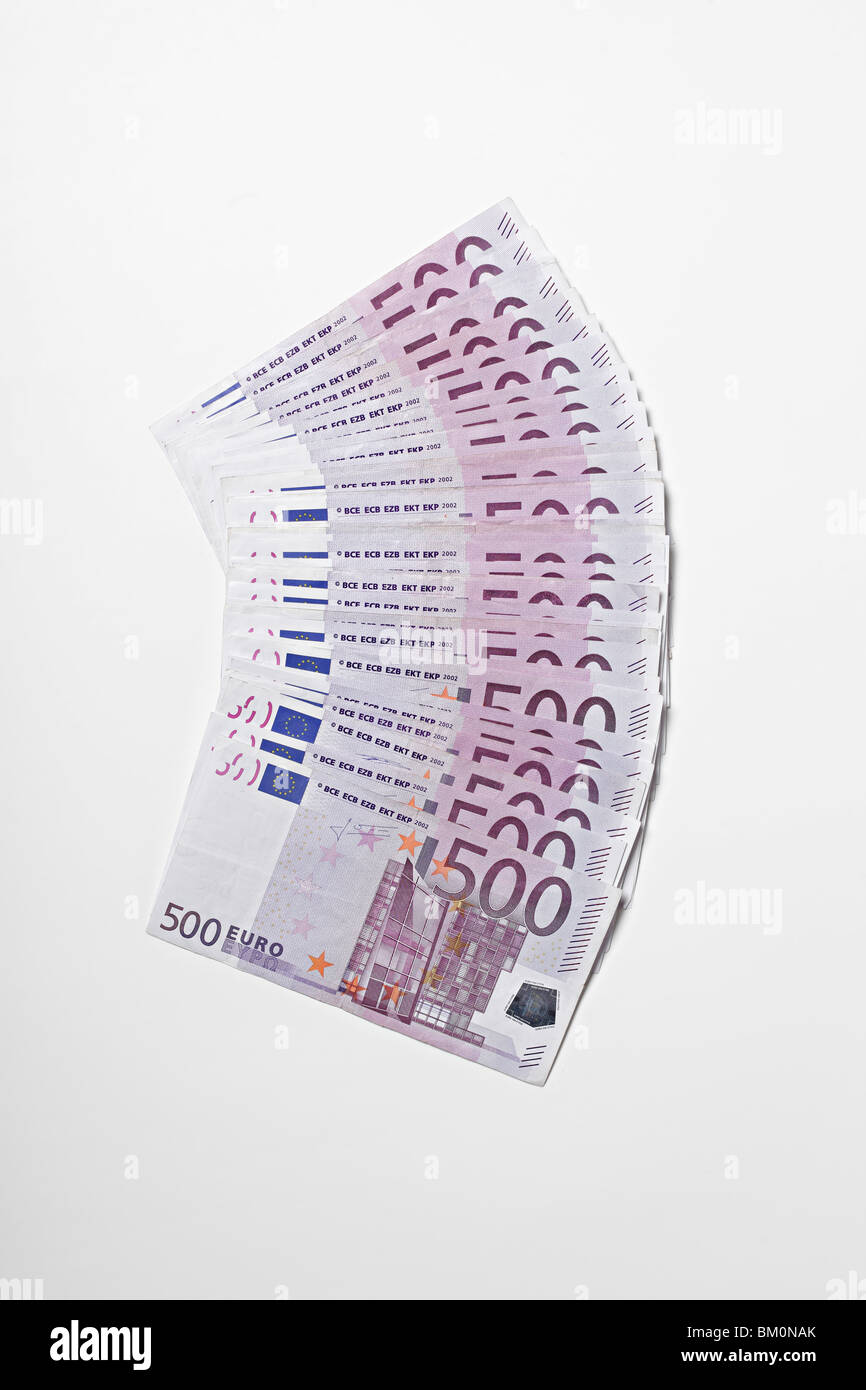 500 Euro bank notes on white background Stock Photo - Alamy