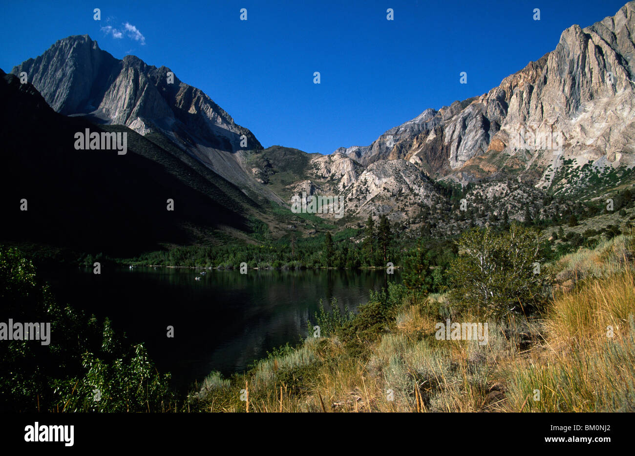Lake in front of mountains, Mt Morrison, Convict Lake, John Muir