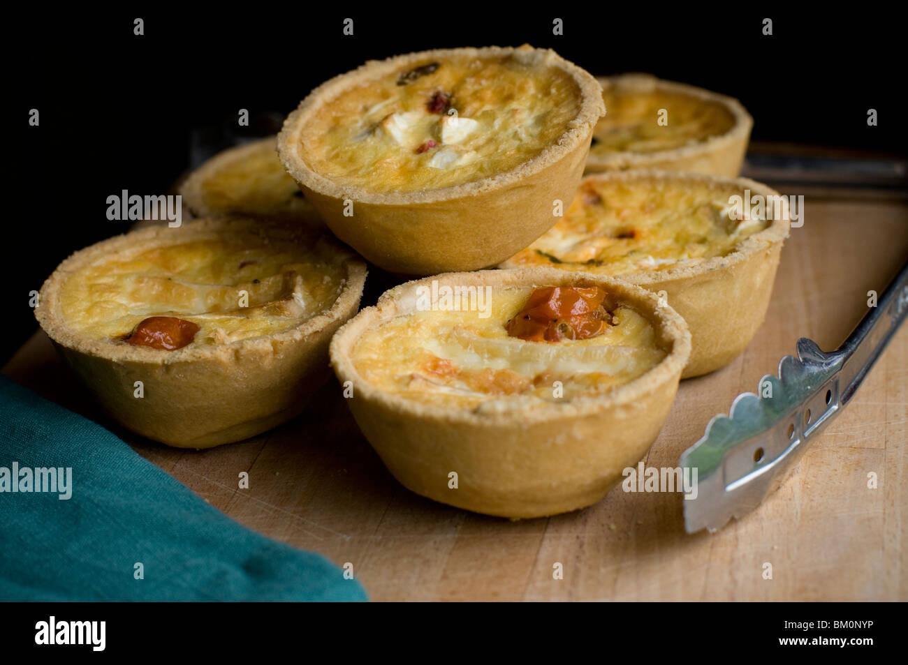 organic Quiche, egg flans, on wooden table Stock Photo Alamy