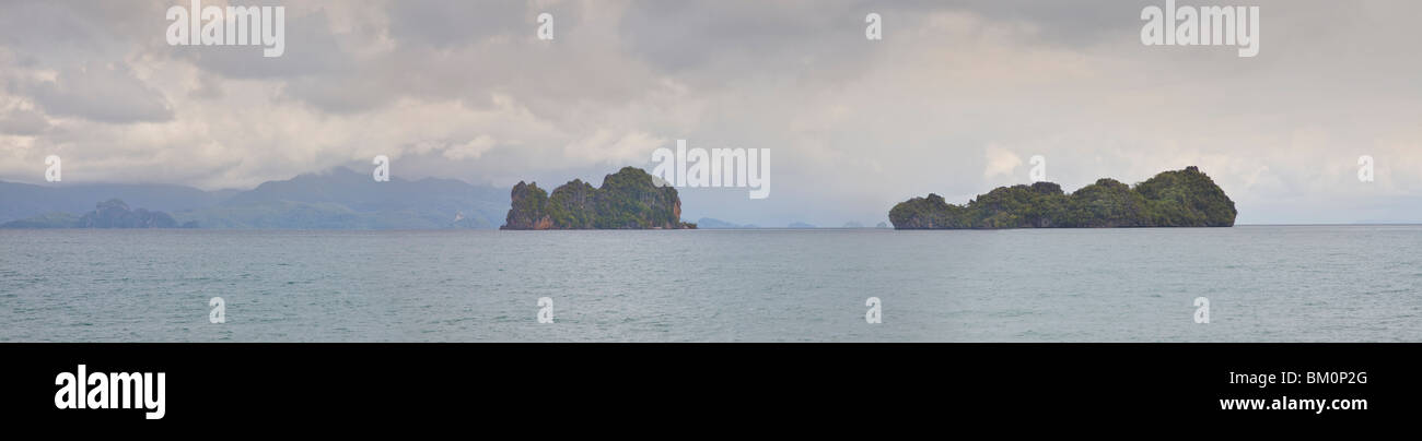 Tropical islands off the coast of the main island of Pulau Langkawi, Malaysia Stock Photo